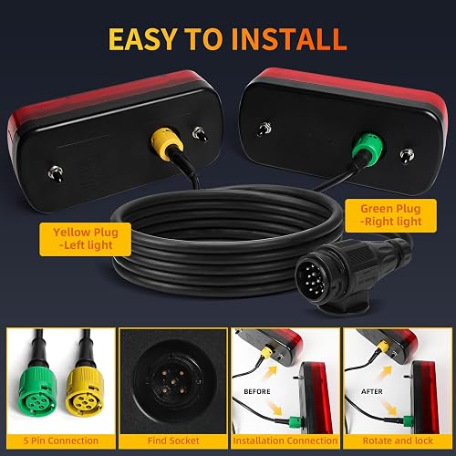 Qiping LED Trailer Lights - 12V-24V Trailer Light Board With 5M Cable, 13 Pins Plug Trailer Lights, IP67 Waterproof LED Tail Light for Trailer Camper Van Trucks Boat | E-Mark E57 - 4