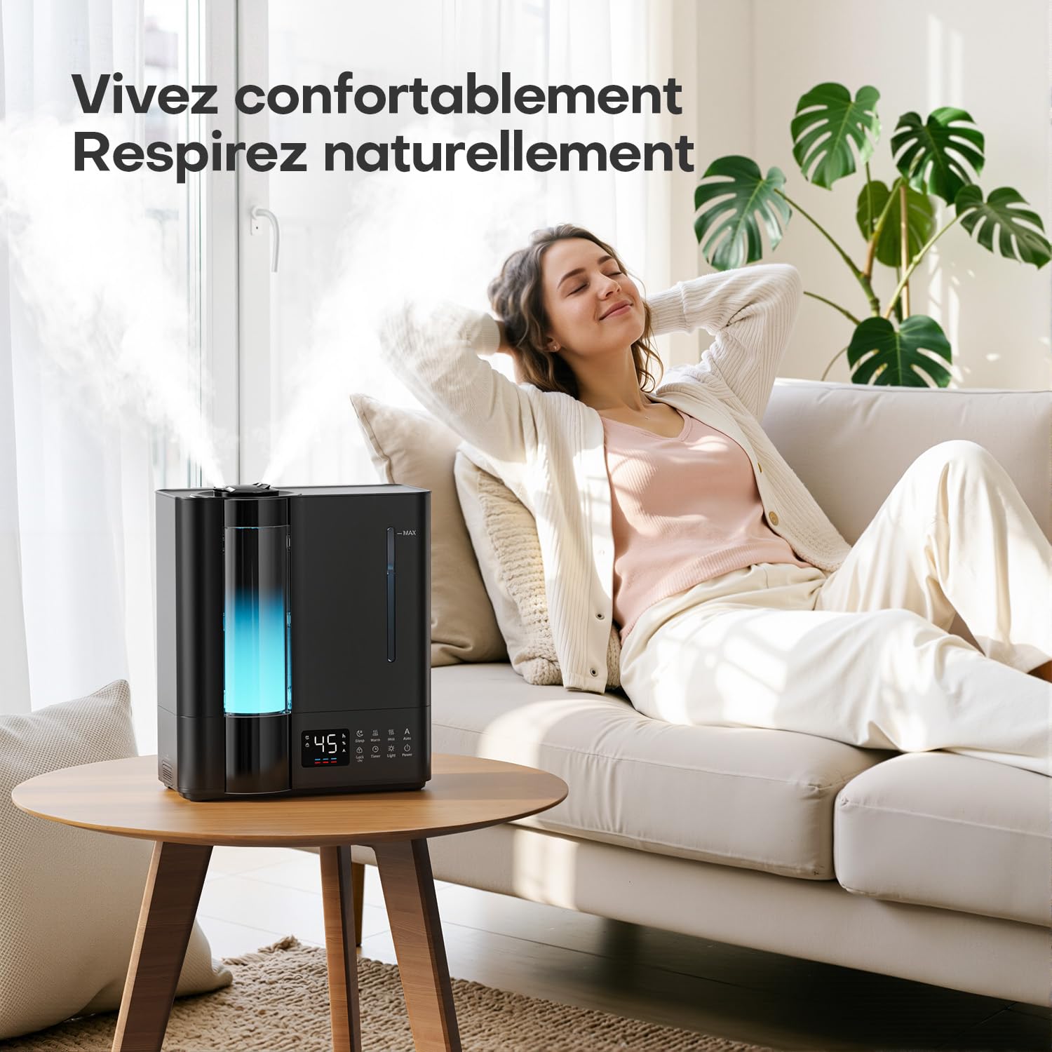 AROEVE 8L Humidificateur d'Air Chambre, Nebbia Chaude & Froide Grande Pièce, Remplissage Supérieur, Diffuseur Arômes, Capteur Humidité, 60H/25dB Silencieux pour Bébé Enfants Plantes