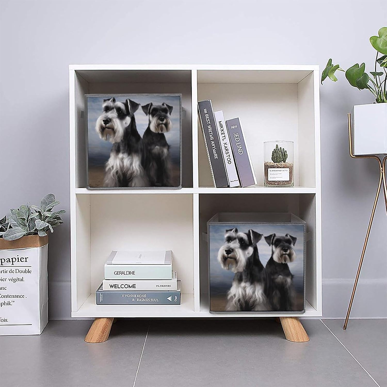 Animal Schnauzer Dog Storage Cubes Set of 6 Storage Bins with Handles Collapsible Storage Basket Fabric Storage Box for Shelves Large Closet Shelf Organizer for Organization 11 Inch