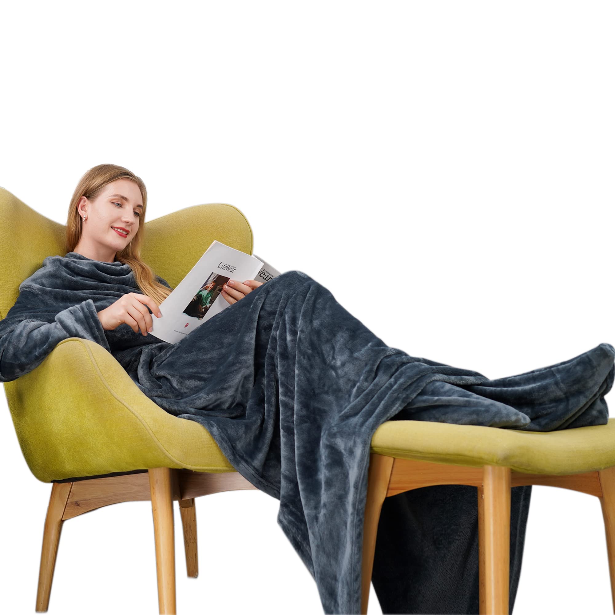 Winthome Wearable Blanket with Sleeves and Foot Pocket, Soft and Warm for  Sofa Lovers. Hook and Loop Fastener (Grey) : Amazon.co.uk: Home u0026 Kitchen