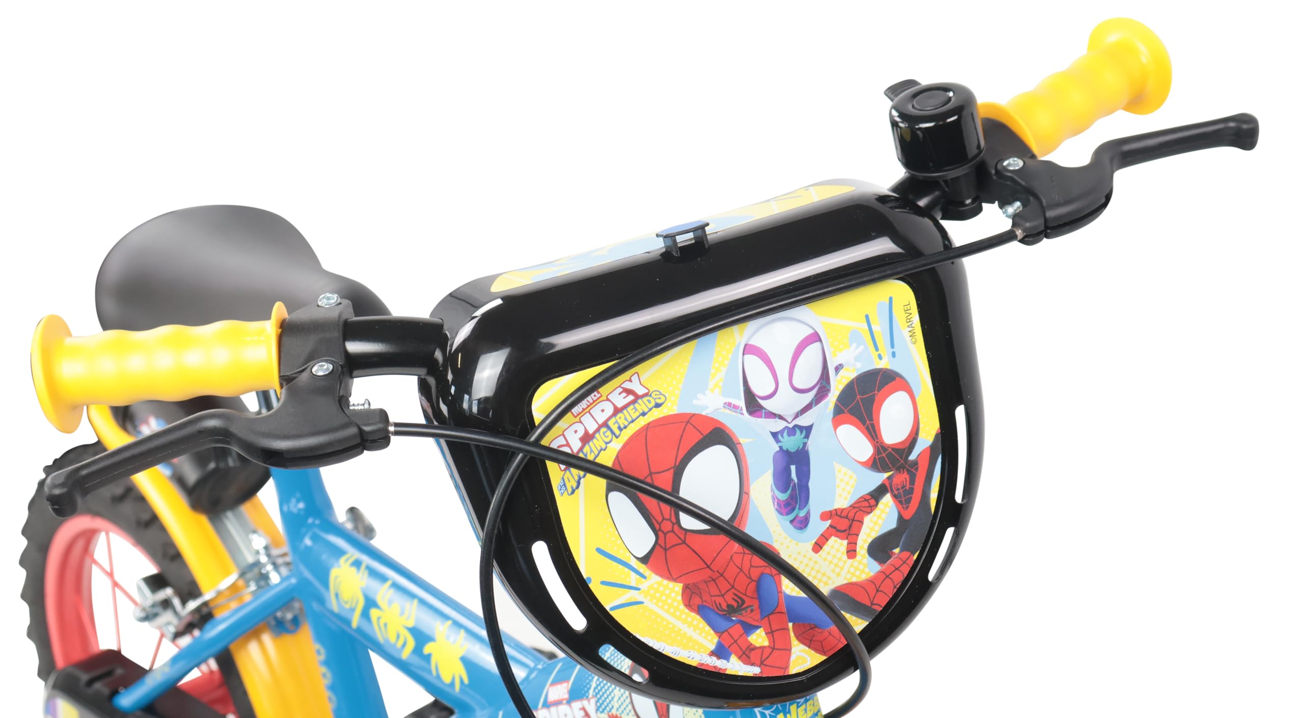 Denver Bike Bicicletta Bambino 14 Pollici Licensed Spidey, 3-5 Anni, Rotelle Removibili, Freni Caliper Anteriore/Posteriore, Telaio Acciaio, Ruote Gonfiabili, Borraccia e Scudo