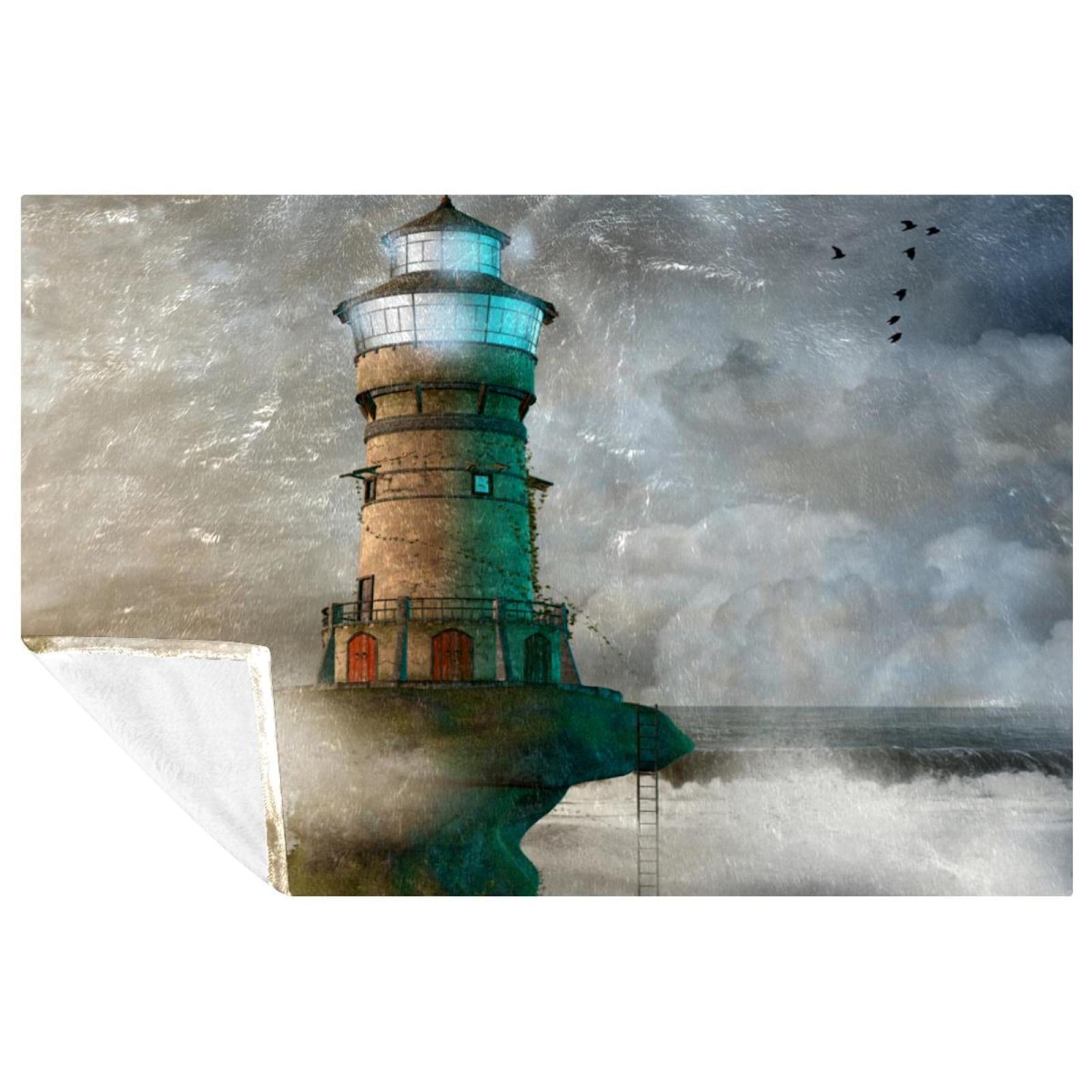 Couverture douce motif phare jeté de lit ou canapé 150x100 cm