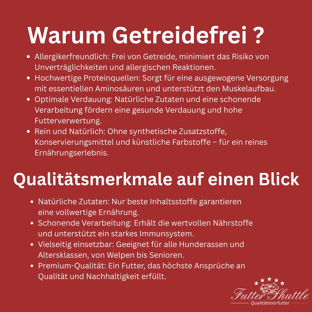 Getreidefreies Hundefutter Adult – Trockenfutter für Sensible Hunde – Hochverdaulich & Ohne Weizen – Futter Shuttle 080 (10 kg)