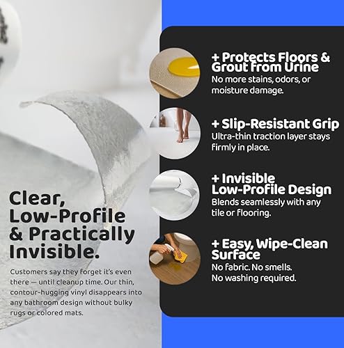 Miniatura 6 de SafetyMat Tapete de inodoro invisible, fácil de limpiar, resistente al despegue y pega, accesorio de baño fácil de limpiar, ideal para inquilinos y