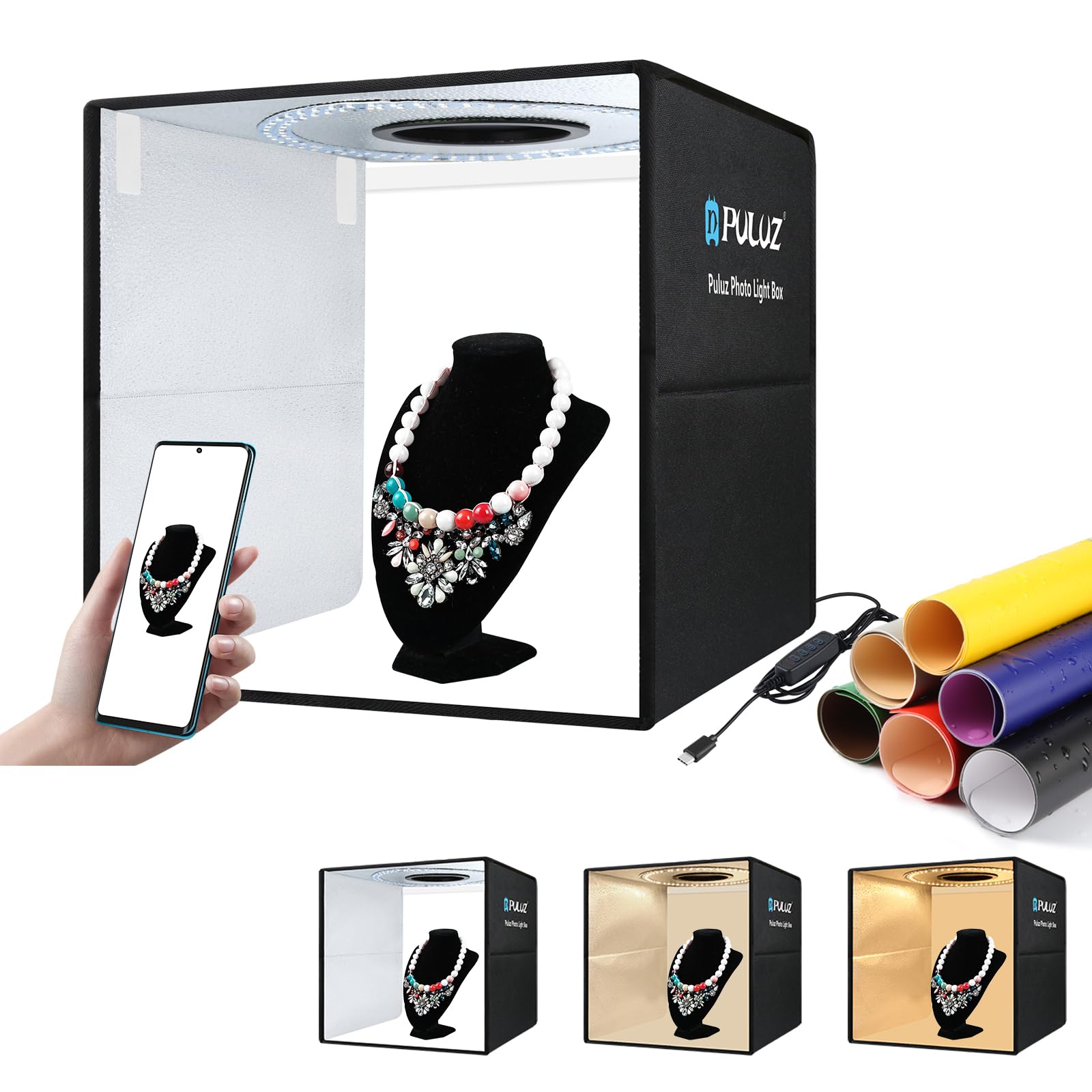 PULUZ 16 Pouces /40cm Boîte à lumière à Charge Rapide Portable Pliable pour Photo Studio Light Box de Photographie Tentes de Shooting, 6 Couleurs de Fond
