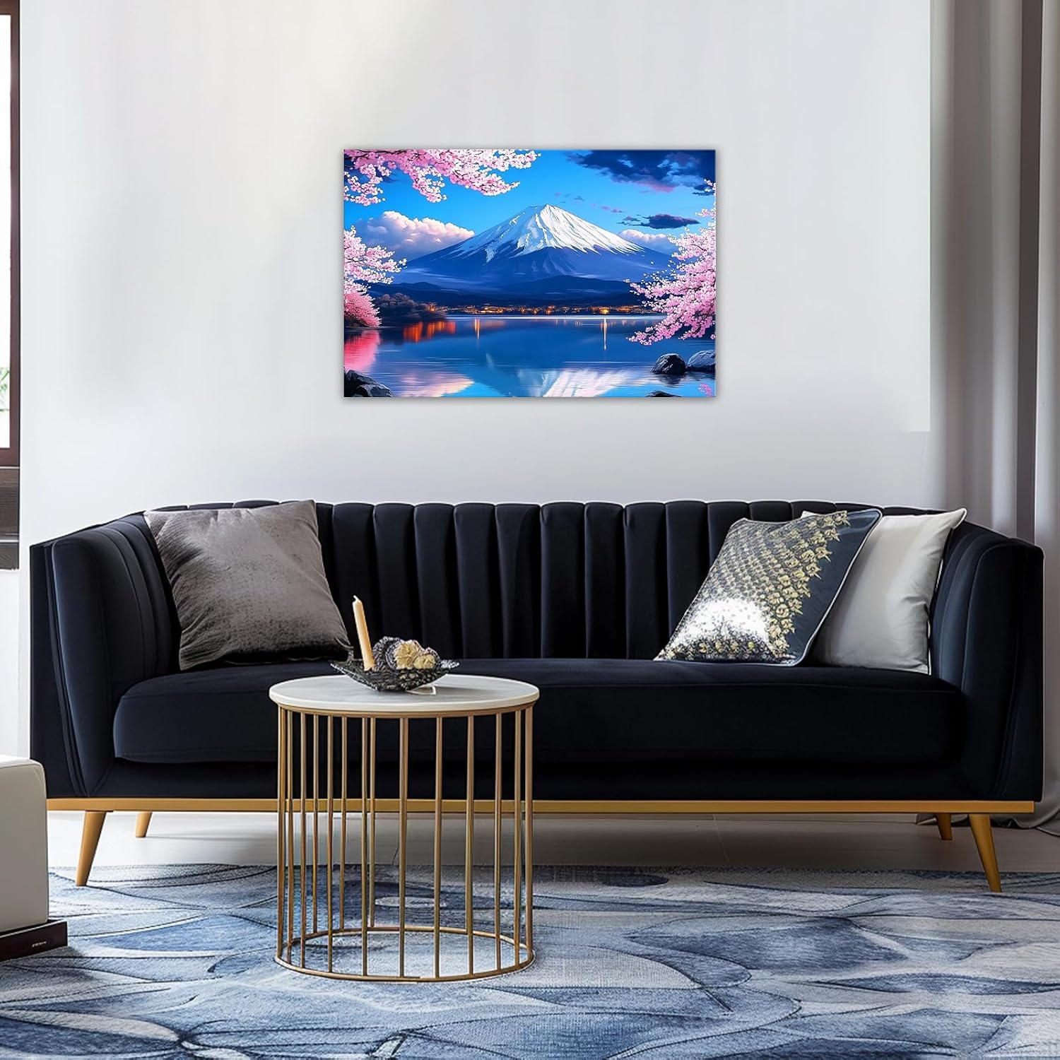 GLOKAKA Mount Fuji With Cherry Blossoms Wall Art Japanese Landscape Painting Natural And Cultural Aesthetic Artwork for Bedroom Living Room Office(Artwork-2,16"x24")