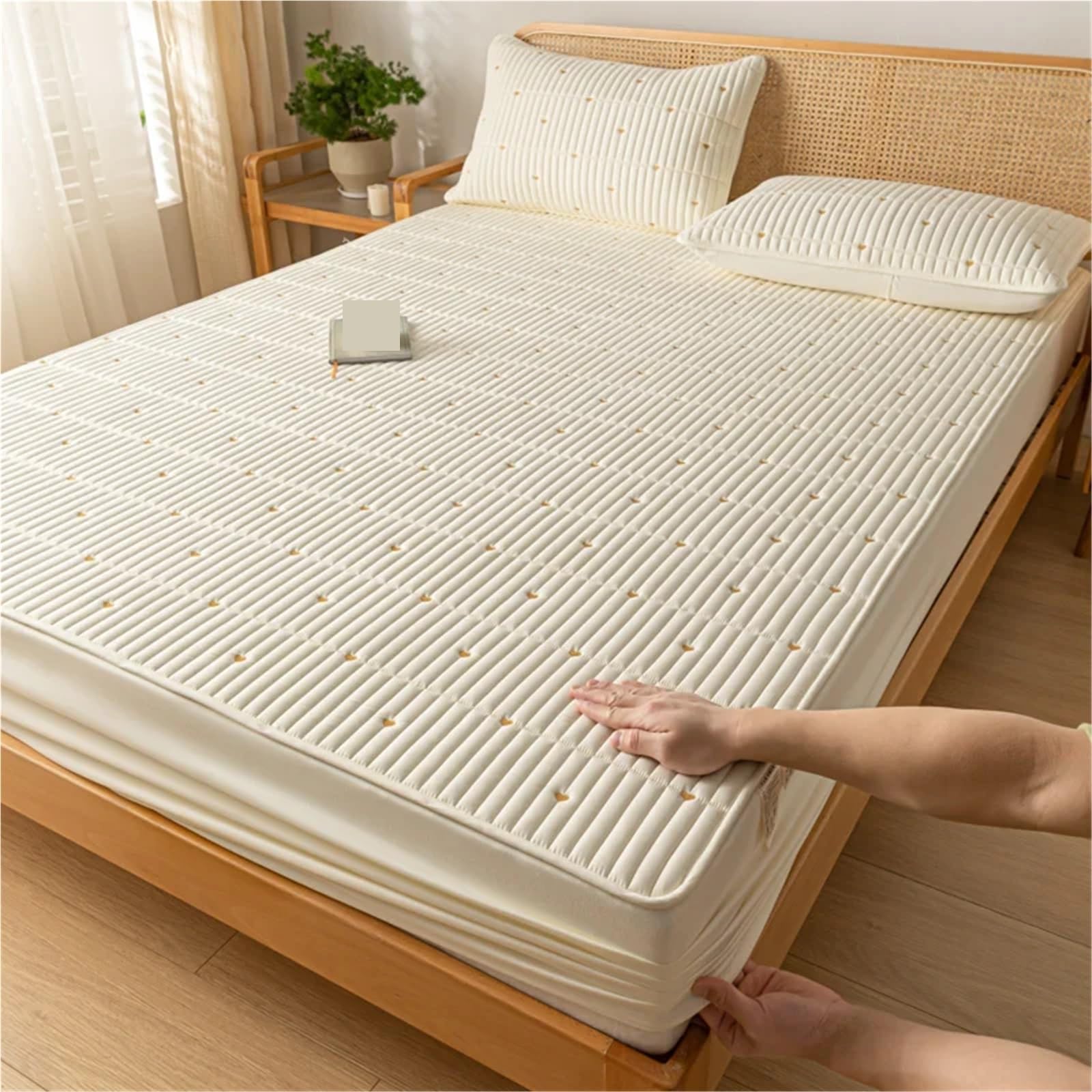 1 Funda de colchón Acolchada Gruesa y Ajustada for Cama, algodón Color sólido (no Incluye Almohada) para ColchóN(180x220x25cm)