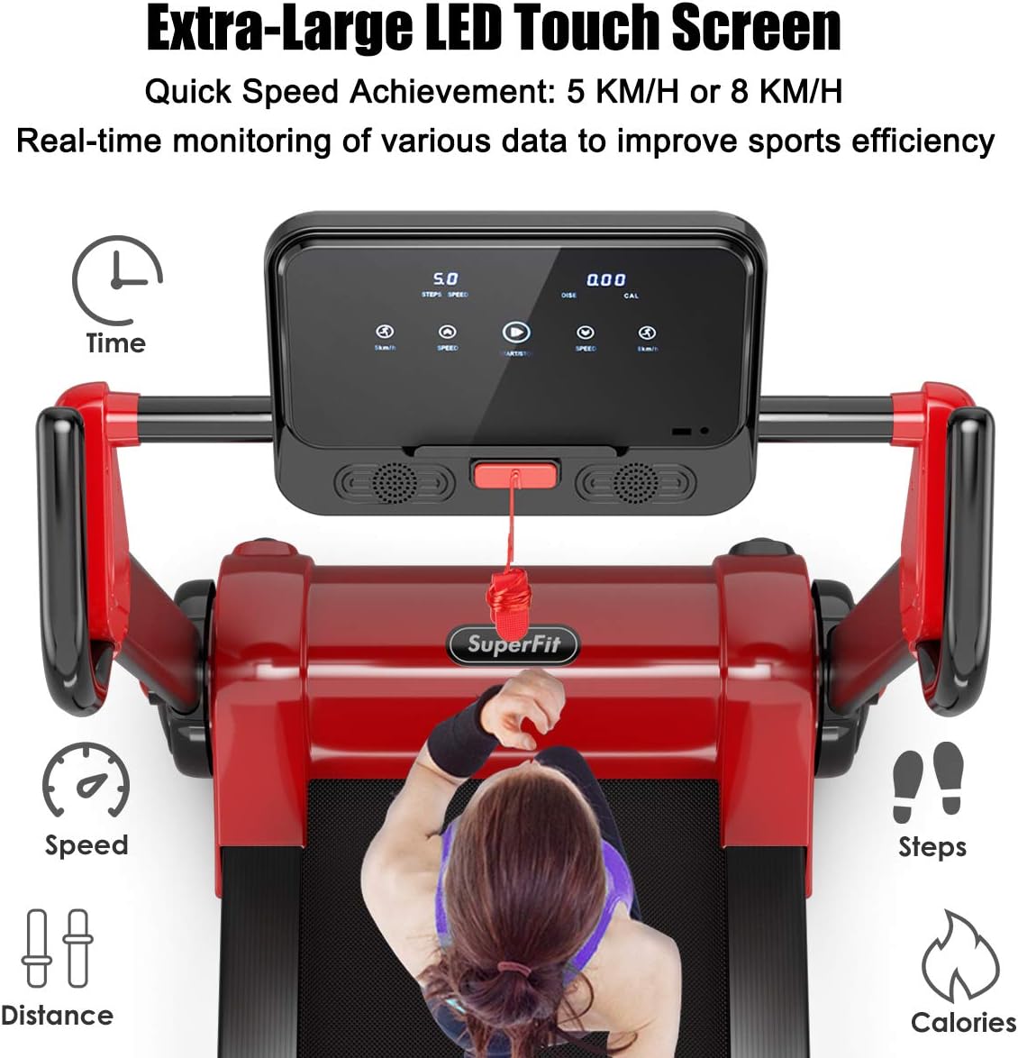 GYMAX Folding Treadmill, Smart APP Control Running Machine, LED Monitor & Adjustable Device Holder, Portable Treadmill for Home Gym Small Apartment