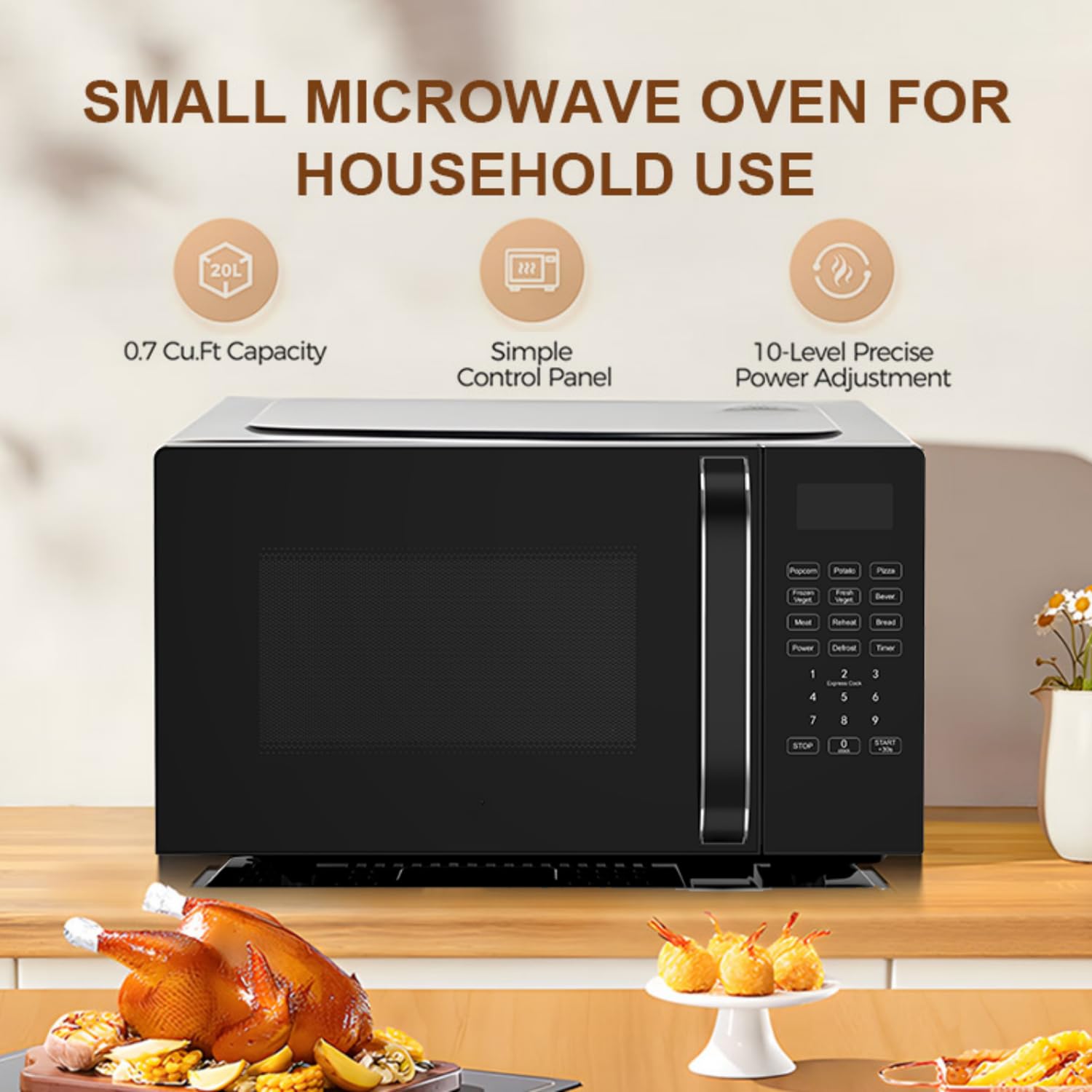Candy Countertop Microwave Oven - 12.8 Inch Removable Turntable 0.7 Cu Ft for Small Family?2-4 persons?, 9 Auto Menus, 10 POWER LEVELS 700W?Non-Stick Easy-Clean Interior
