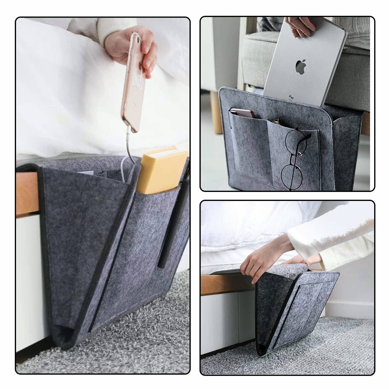 jiuzcare Bedside Storage Organizer Sofa Caddy Remote Holder for Recliner Bed Pocket Bed Organizer Hanging Pocket for Magazine Tablet - Image 3