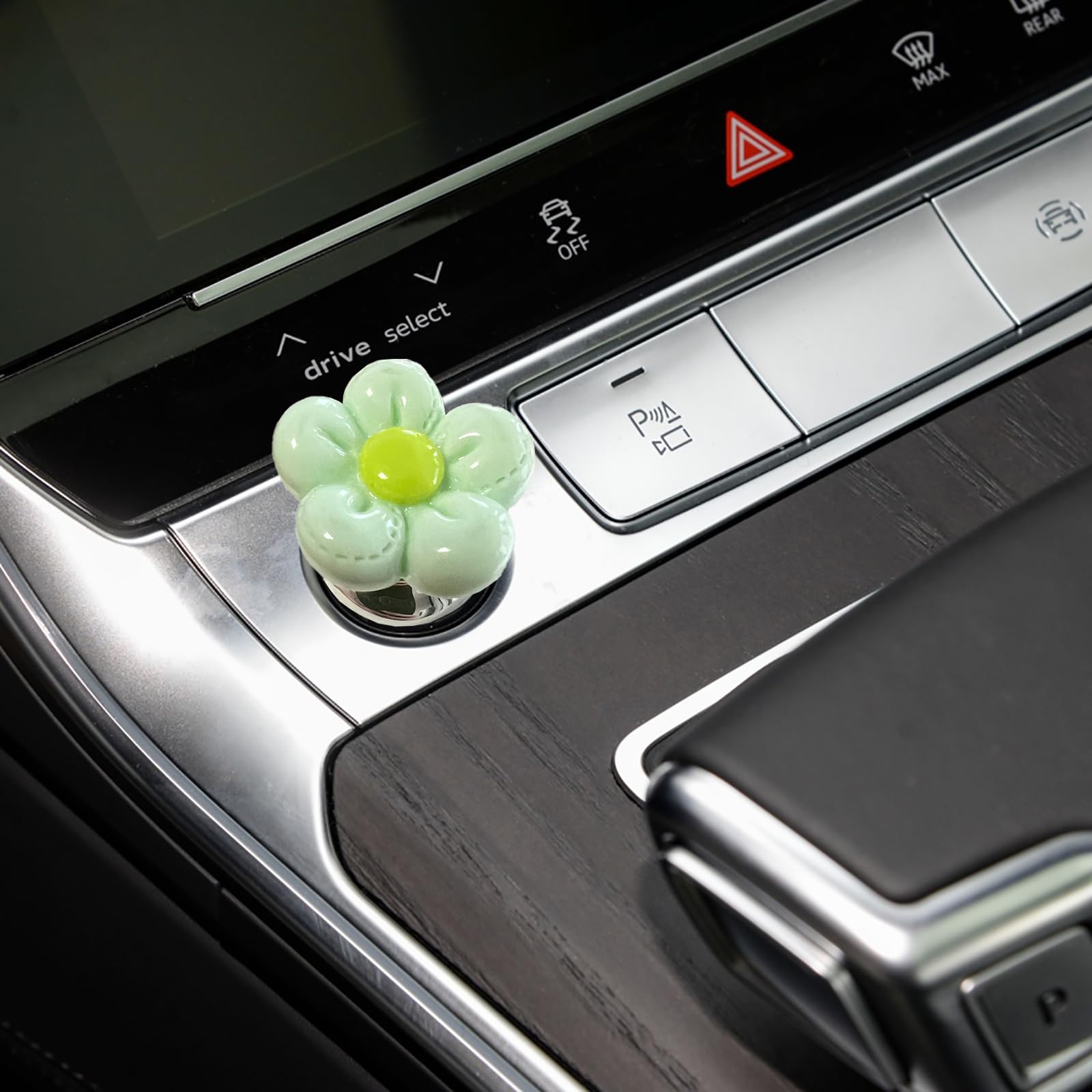 Green Car Accessories，Push to Start Button Cover，Engine Start/Stop Resin Flower Starter Cover (for Decorative Accessories) (Light Green)