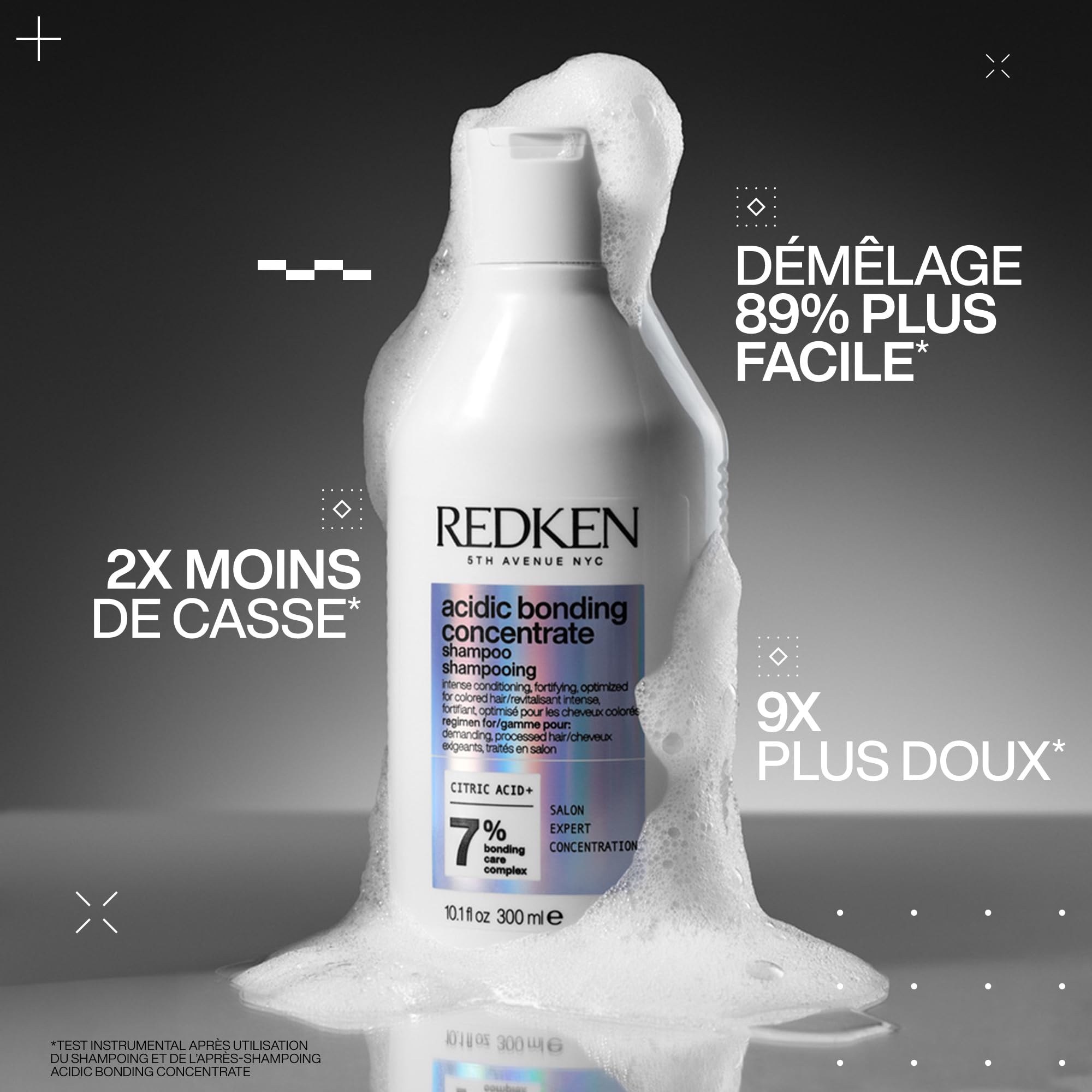 REDKEN - Routine Cheveux Abimés - Acidic Bonding Concentrate - 56% de Casse en Moins - 82% de Fourches en Moins - Cheveux 11x Plus Lisses - Shampoing (300ml) + Masque (250ml) + Leave in (150ml)