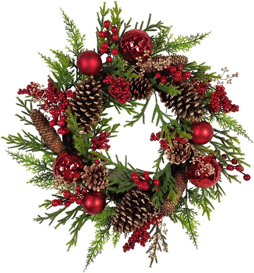 Kurt Adler 24-Inch Un-Lit Decorated Green Rattan Wreath
