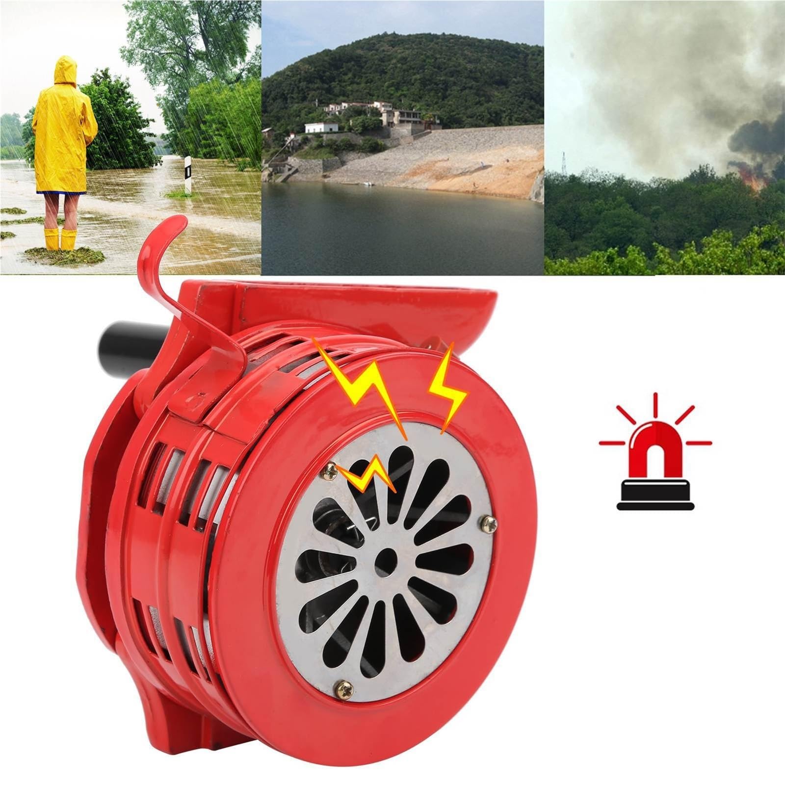 Picadora de Carne Manual, Sirena de manivela roja 120DB Alarma Manual portátil for escuelas Eventos Deportivos de Emergencia