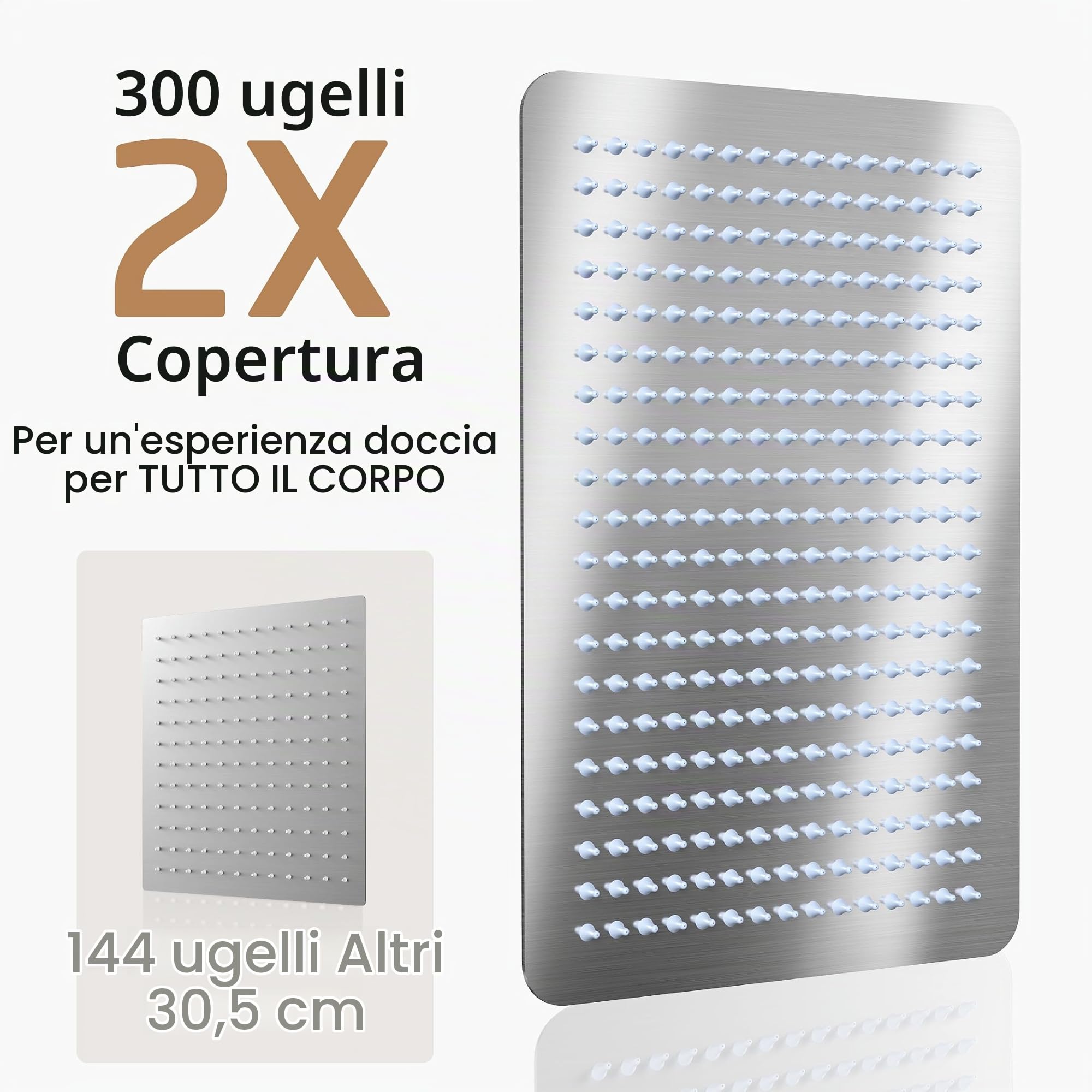 KES Doccia Soffione TUTTI Acciaio inossidabile 18/8 Grande Soffione Doccia Docce Fisse 30x20CM Doccia a Pioggia Soffione Doccia Regolabile Alta Pressione Spazzolato, J215S12F25-BS