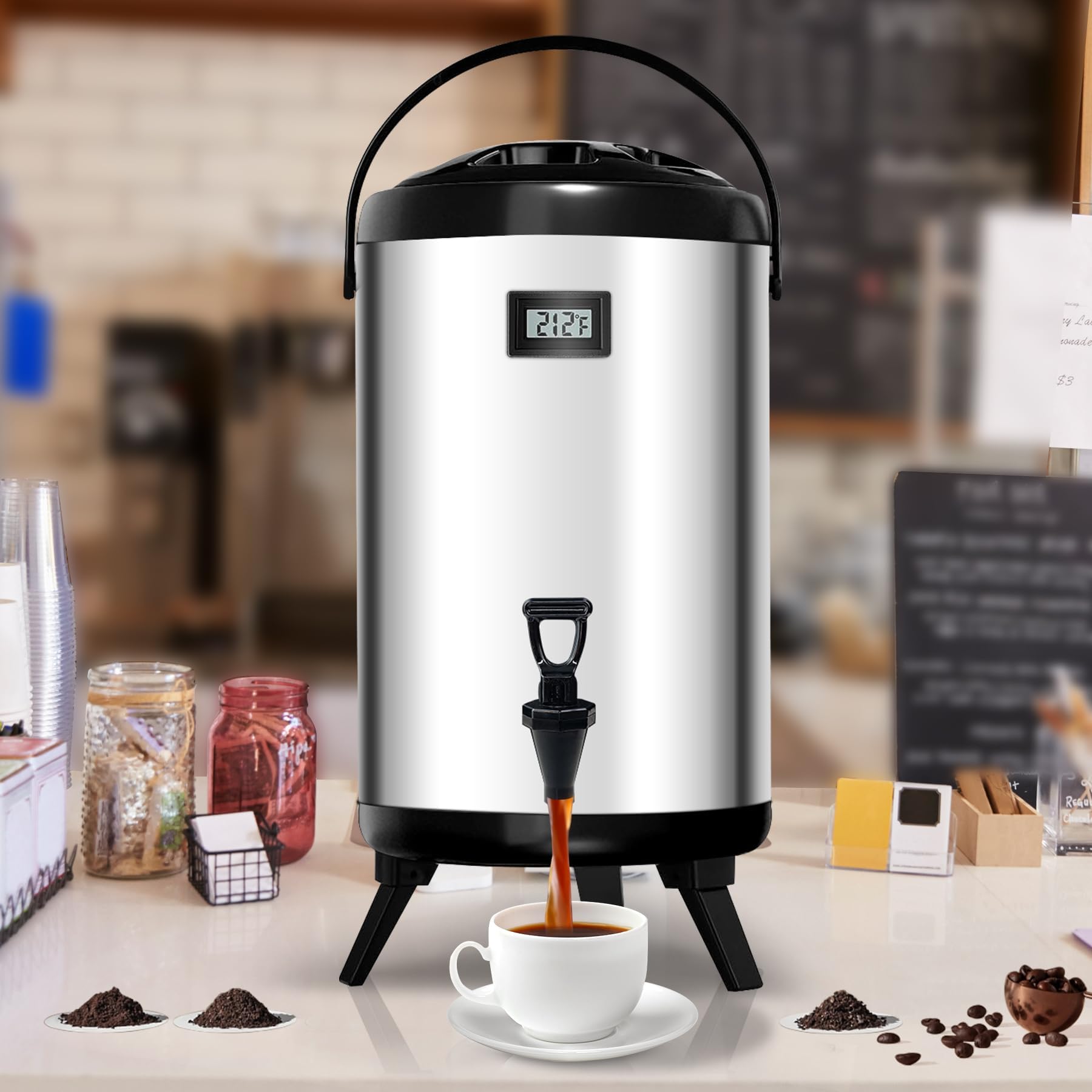 nsulated Beverage Dispenser - Thermal Hot and Cold Tea Dispenser - Stainless Steel 12L/3.2Gal with Spigot for Hot Coffee & Tea, Cold Milk & Juice - (Silvery)