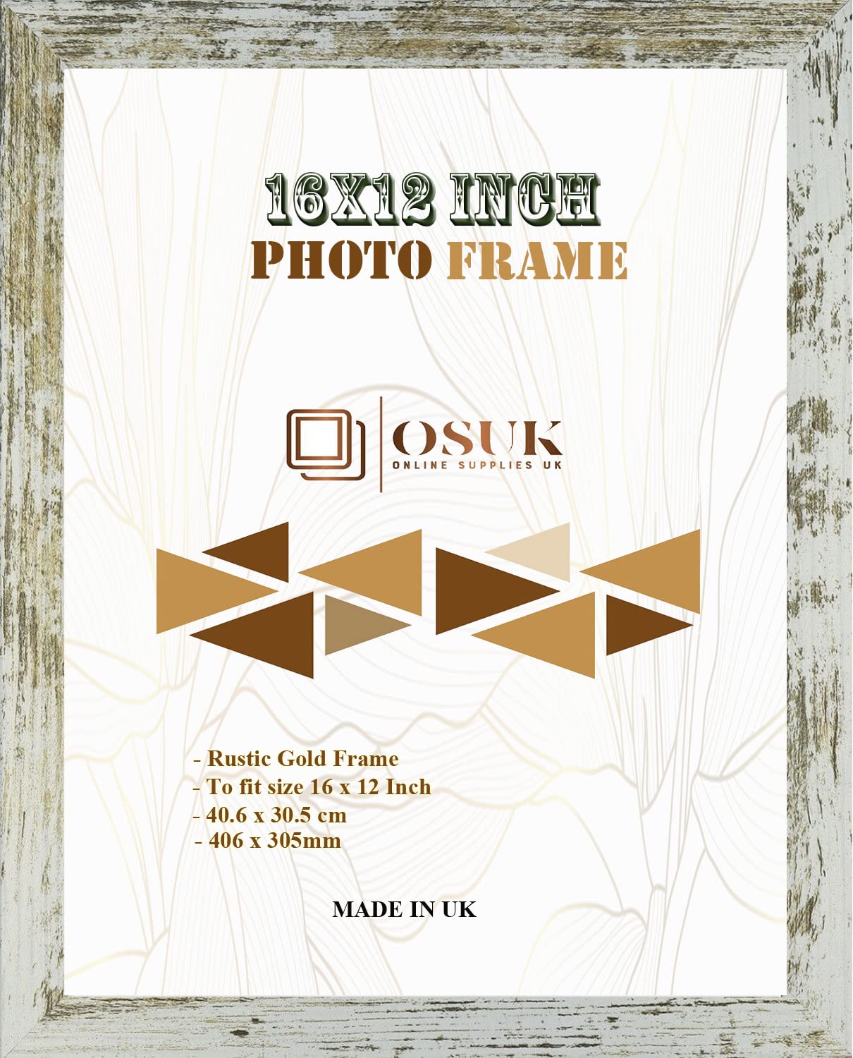 Frame Eazy Rustic Gold Osuk Photo Frame 40.6 X 30.5Cm Large Photo Frame 16 X 12 Inch Picture Frames With Clear Perspex Front & Wall Mounting 12'' X 16'' Frame (Rustic Gold)