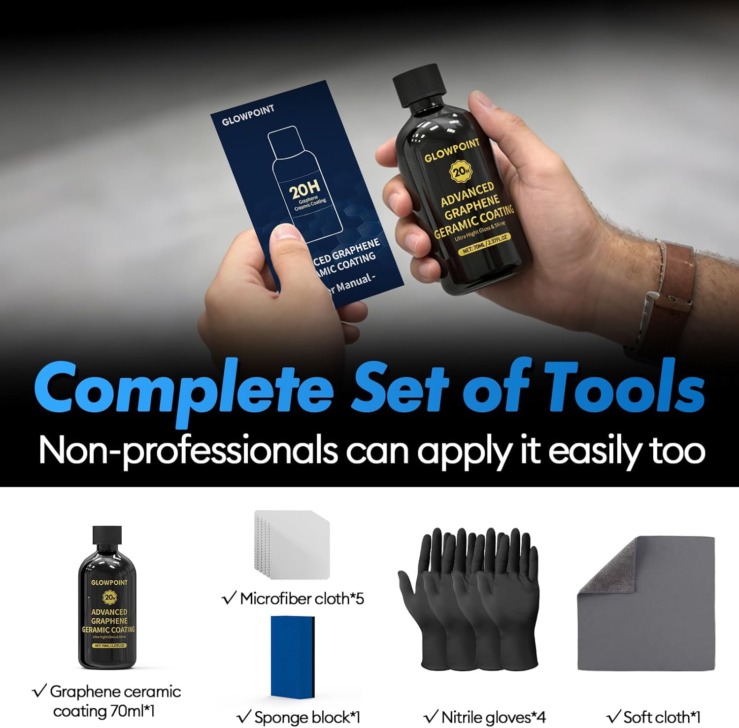 Ceramic Coating for Cars, 20H Graphene Ceramic Coating for Auto Detailing, High Gloss Anti-Scratch Nano Coat Kit, 10 Years Hydrophbic Mirror Paint Protection (70ML)