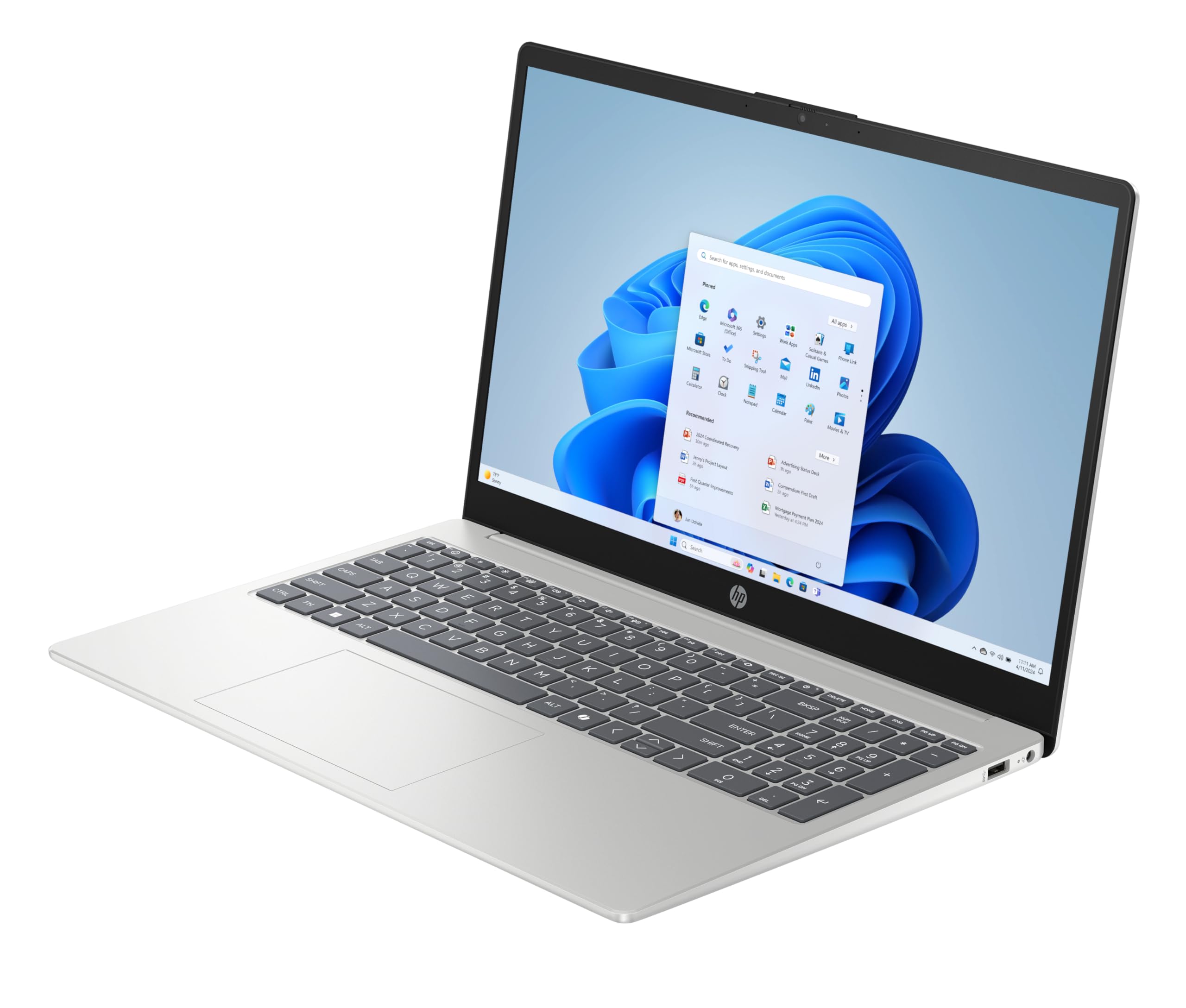 HP Laptop 15,6" FHD Intel N100 4 GB DDR4 RAM 128 GB UFS Intel UHD Graphics Windows 11 Home S-Modus Natural Silver