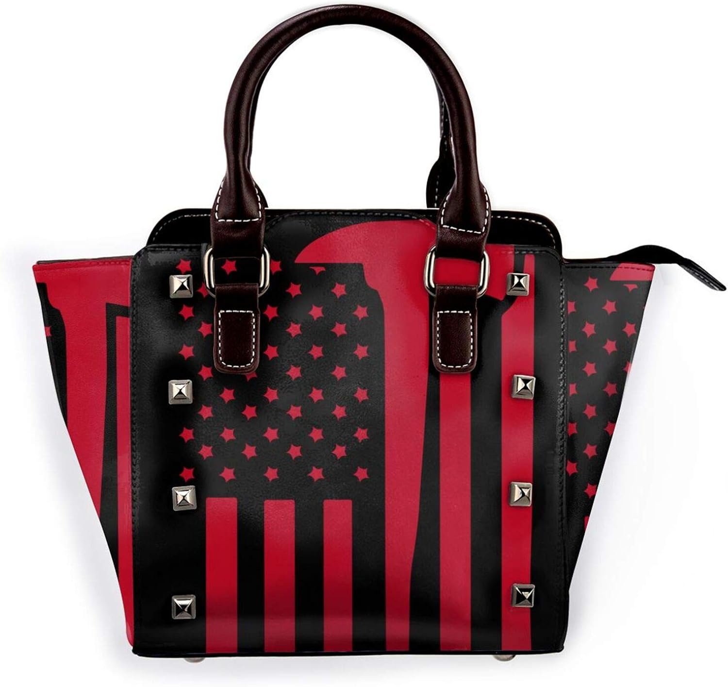 Leather Rivet Shoulder Bag For Women Firefighter Axe Usa