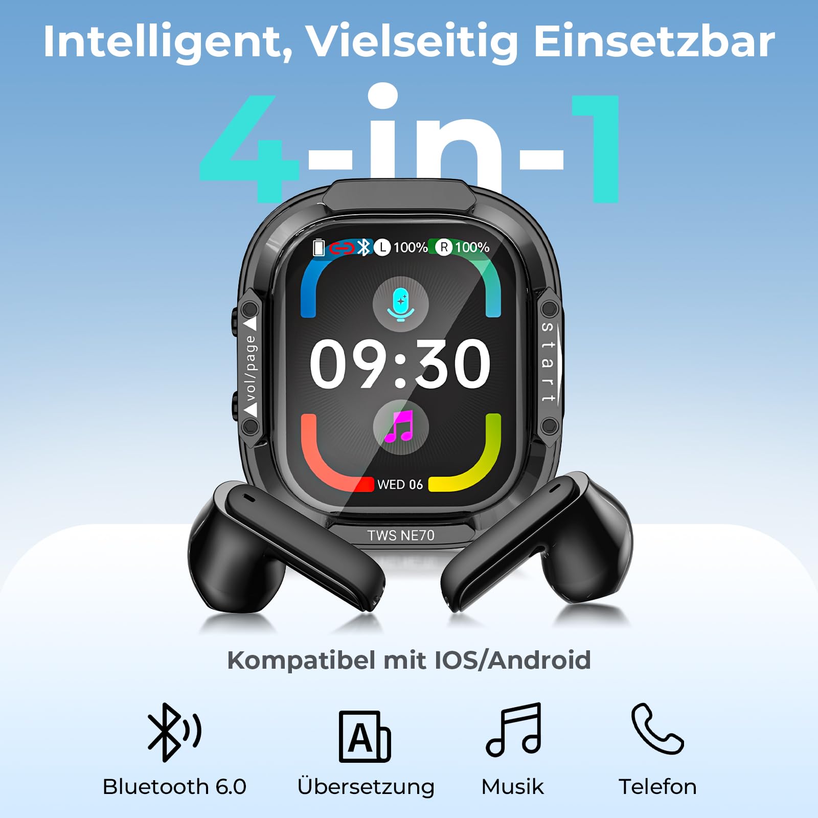 NE70 KI Übersetzer Kopfhörer mit LCD, 150 Sprachen, Bluetooth 6.0, 60 Std Akkulaufzeit