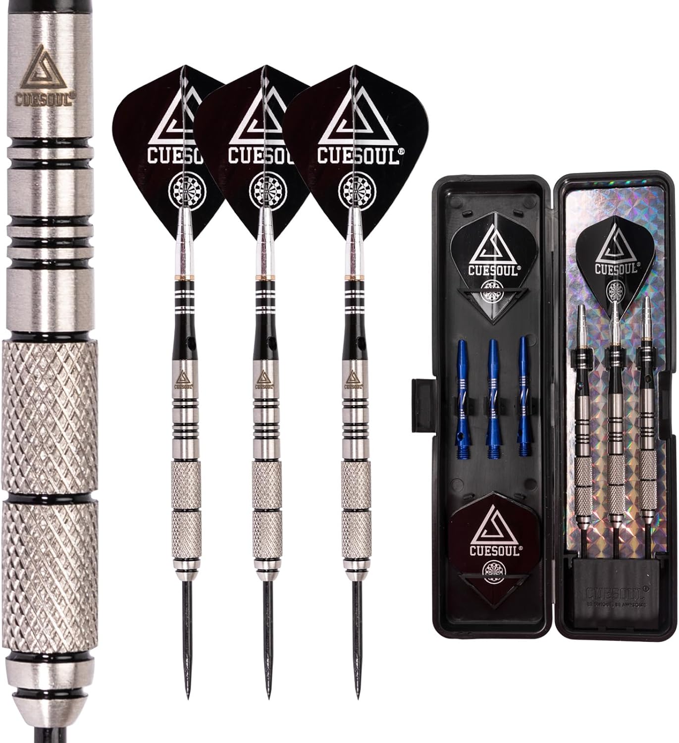 CUESOUL 90% Professional Steel Tip Darts - 22/24/26 Grams with Luxury Dart Case