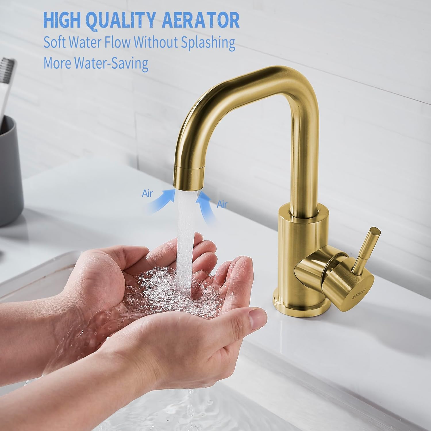 Brushed Gold Stainless Steel Single Handle Bathroom Faucet