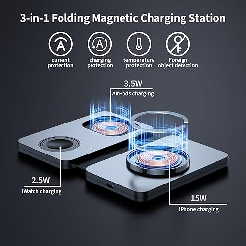 Miniatura 4 de Oramkyo Estación de carga 3 en 1, estación de carga inalámbrica, carga inalámbrica magnética rápida de 15 W para iPhone serie 15141312, serie iWath,