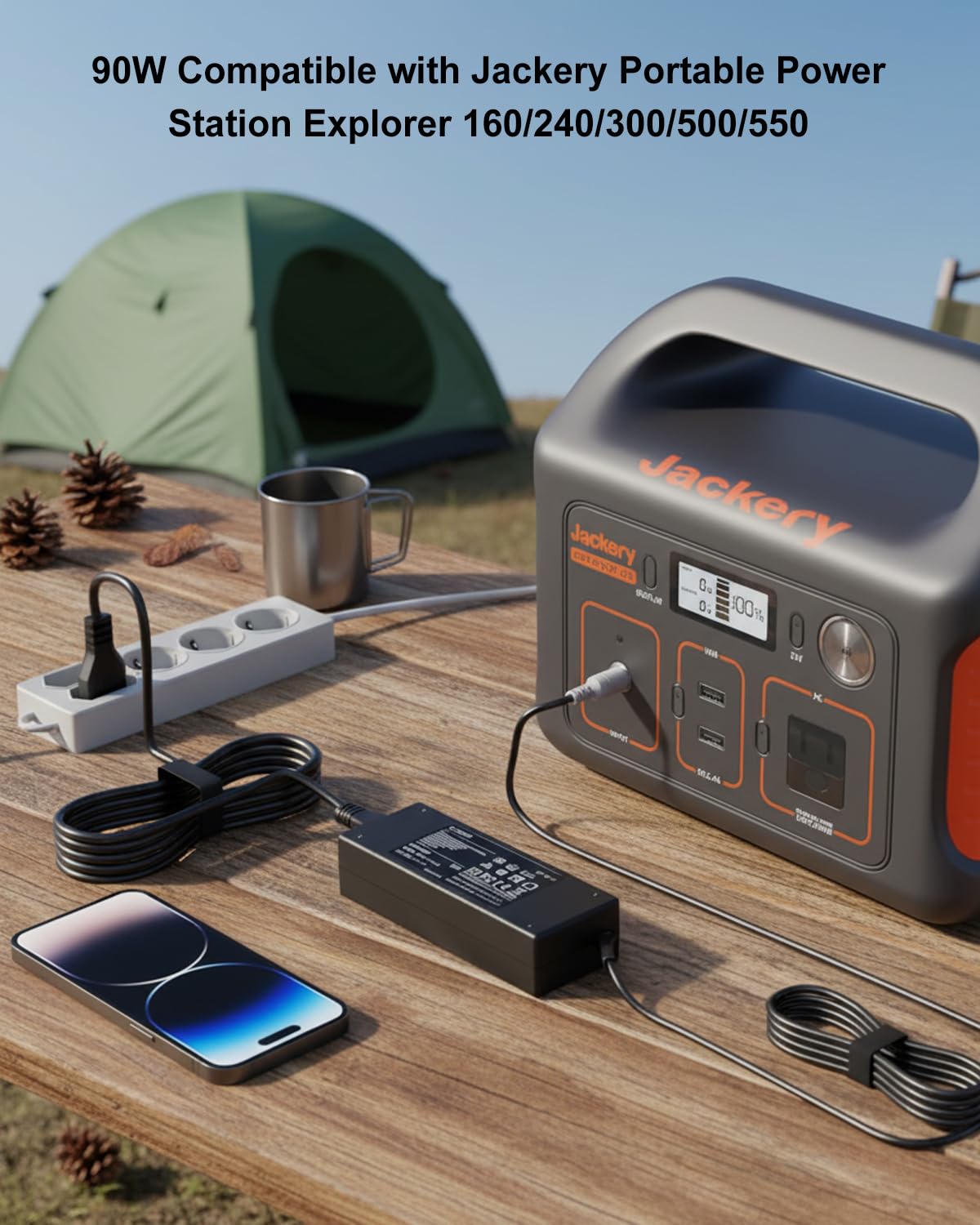 90W 24V Ladegerät Netzteil für Jackery Tragbares Kraftwerk Explorer E300 E500 E550 550 500 300 240 160 Solargenerator 167Wh 240Wh 293Wh 518Wh Lithium Batterie Ladekabel