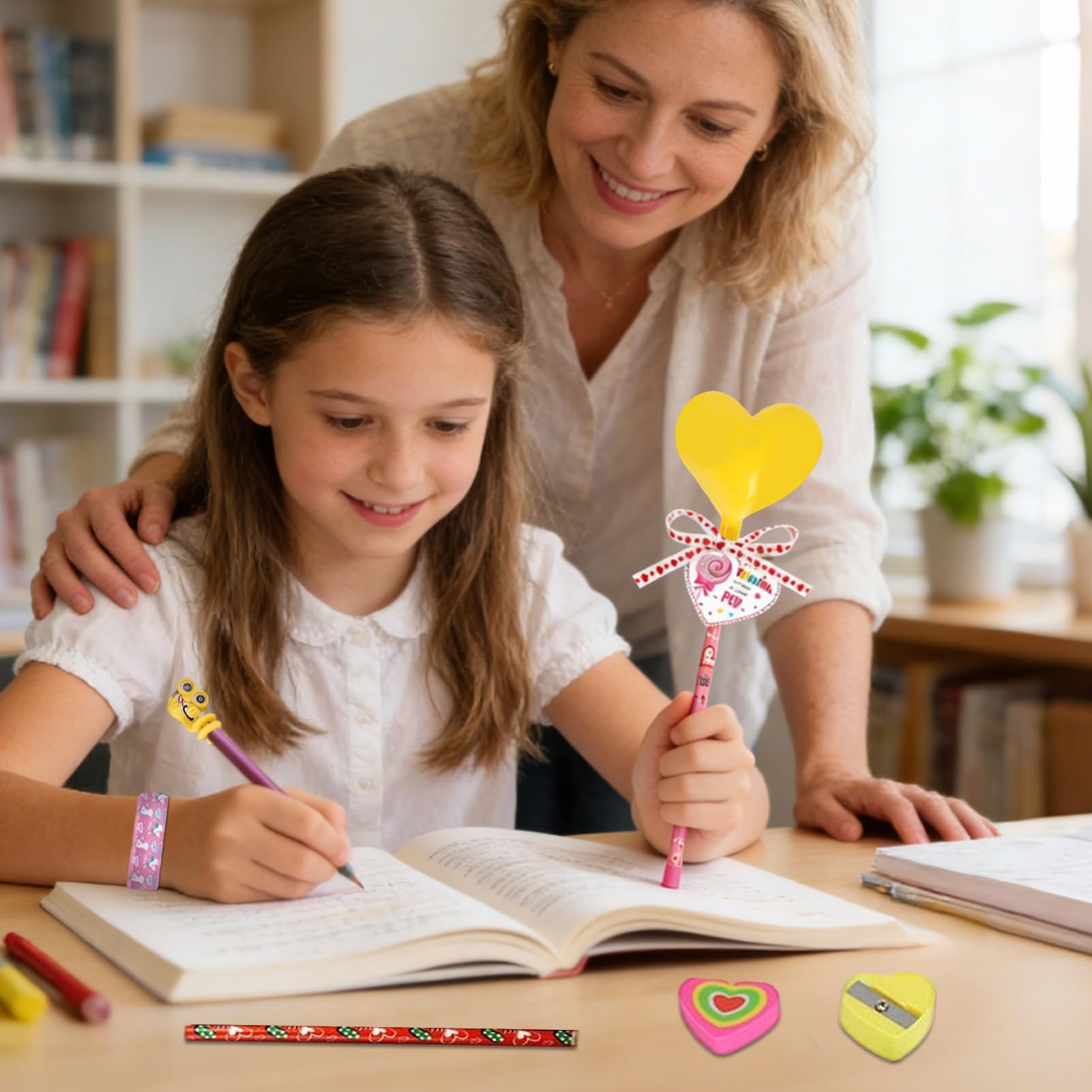 Generisch Set di cancelleria per San Valentino, forniture scolastiche festive con adesivi, articoli di cancelleria per feste, regali per bambini, per studenti, compagni di classe e familiari a casa in