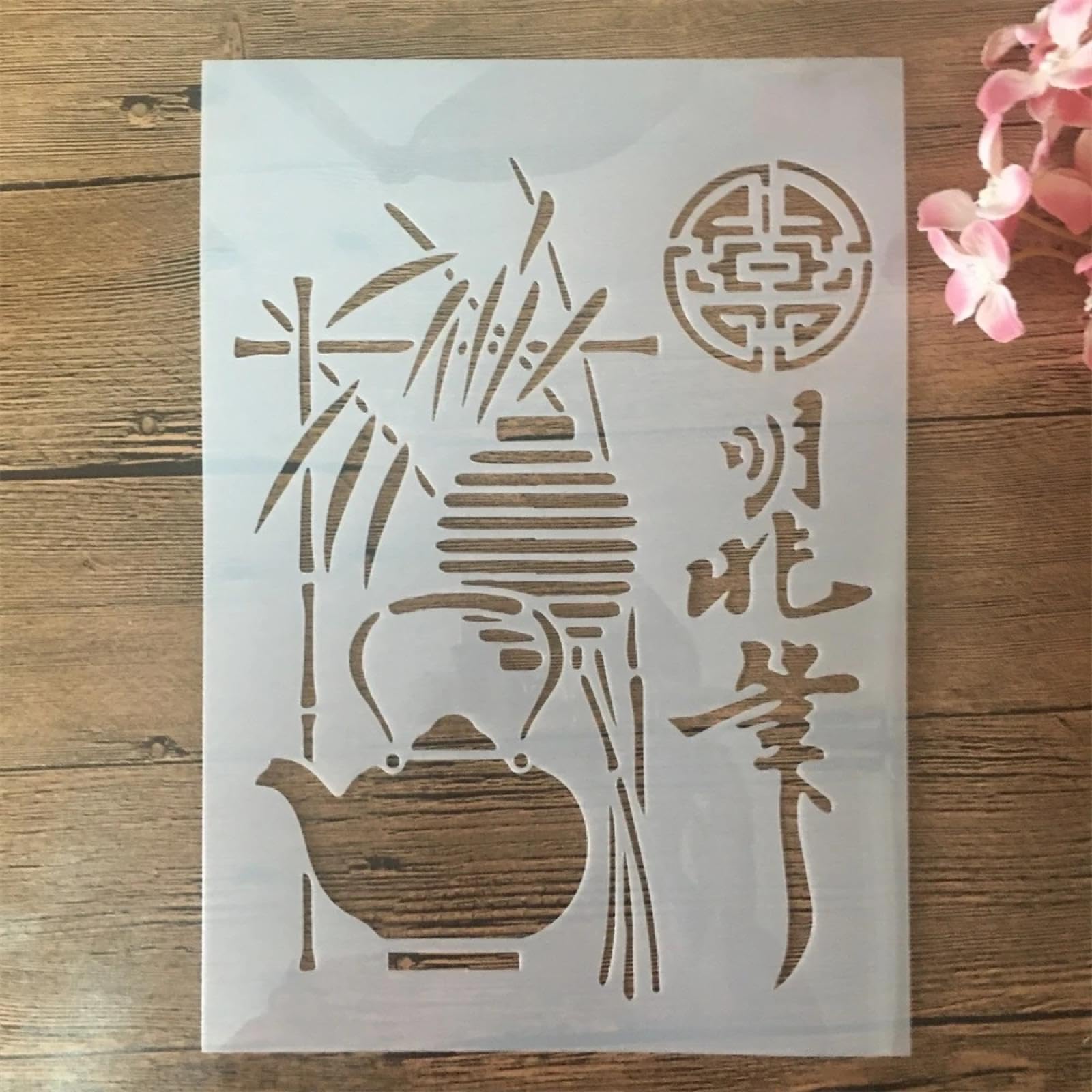 Pochoir théière chinoise A4 pour relooker vos meubles en bois et décorer vos murs