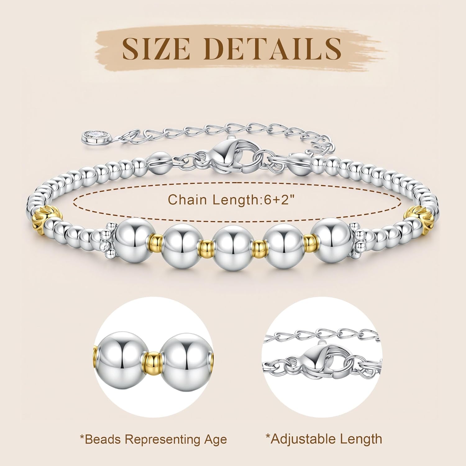 IEFLIFE Birthday Gifts for Women - 14K White Gold Plated 3 4 5 6 7 Beaded Bracelets Birthday Gifts for Women Her, 30 40 50 60 70 Year Old Gift for Her, Happy Birthday Beaded Bracelets Jewelry Gift