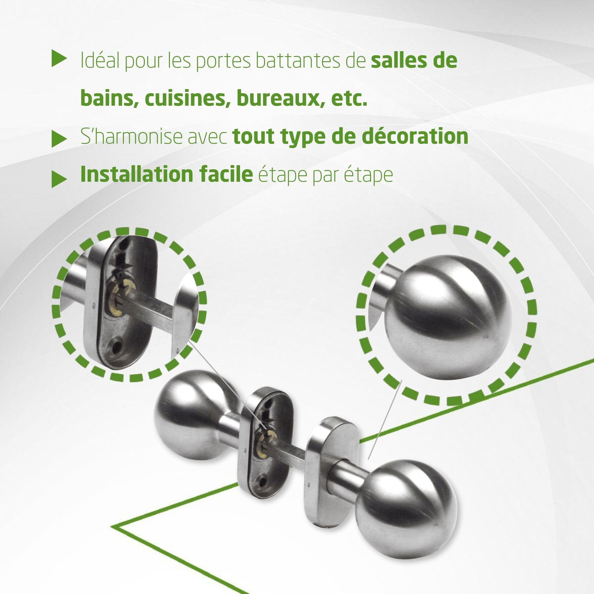 Amig - Jeu de boutons pivotants pour porte Mod. 11ALGR | ø62 x 77 mm | Avec garniture de rosette | Poignée ergonomique | Vis anti-vol | Sans ressort | Acier inoxydable 18/8 mat