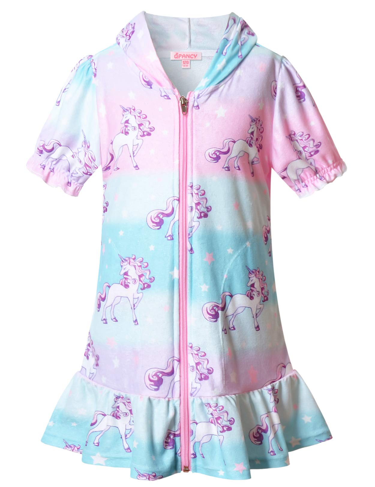 QPANCY Girls Hooded Zip Terry Coverups Swim Beach Cover-Up Cotton Summer Short Sleeve