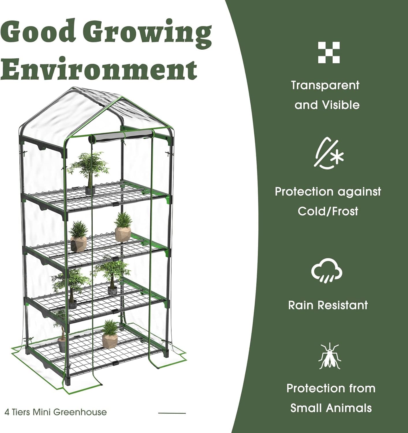 BLUU Small Plant Greenhouses Kit Outdoor Indoor with 4 Tiers Shelves, Improved Transparent PVC Cover, L27.16''xW19.29''xH62.99''