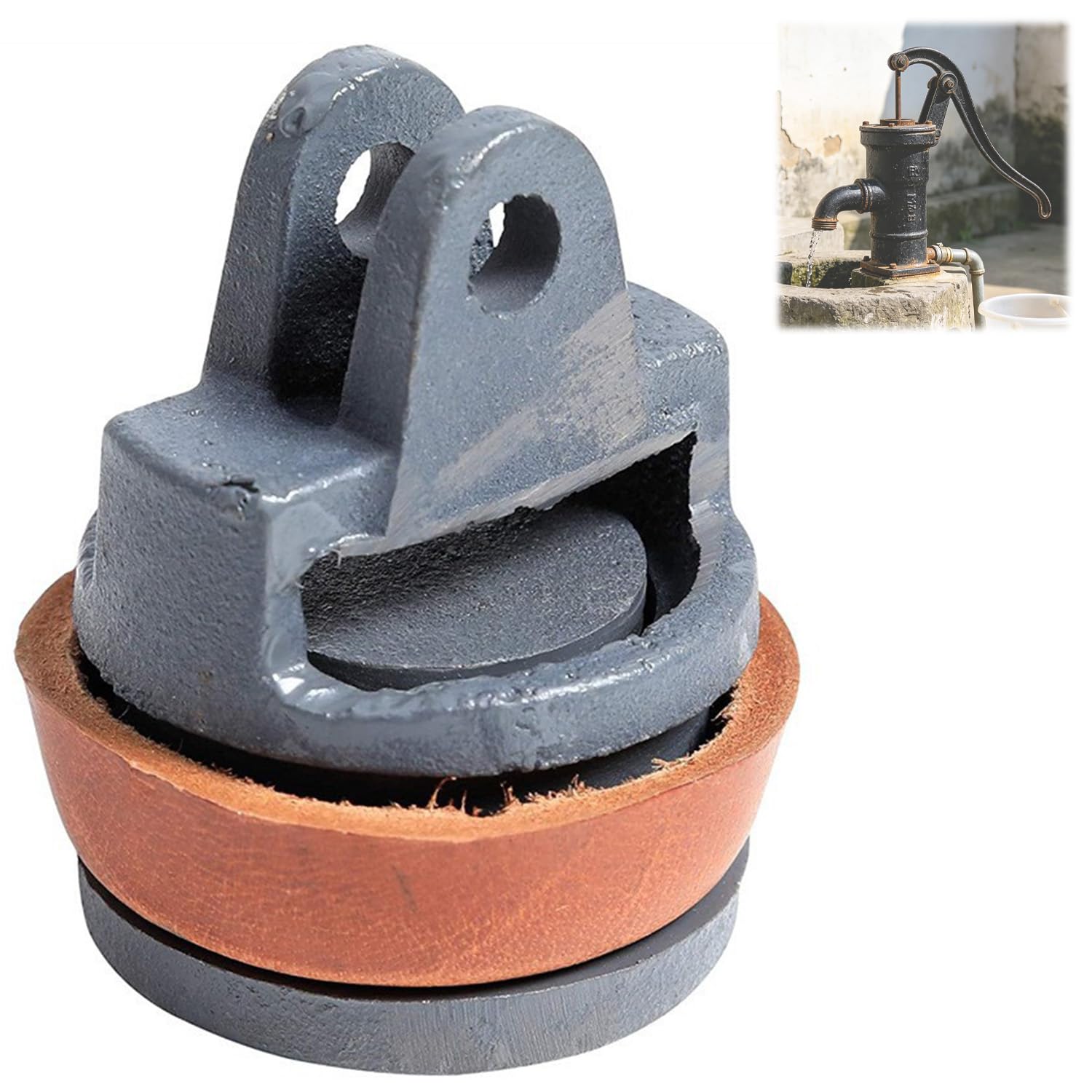 Replacement Piston for Handle Pumps Type 75, Hand Pumps Piston Complete with Leather Seal, Handle Pump Replacement Parts - for Garden Pump Fountain Pump Hand Handle Pump