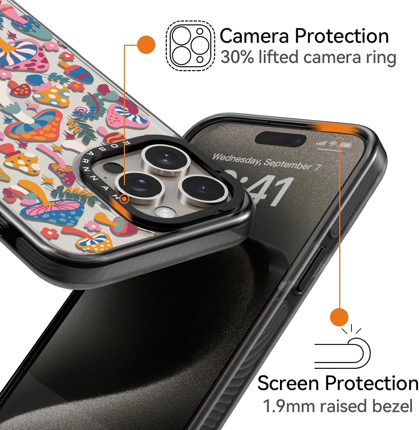 Compatible for iPhone 15 Pro Max Case Cute Aesthetic - Durable Shockproof 6.6 ft Drop Impact Phone Case Cover with Funny Fashion Mushroom Jungle 6.7" Black