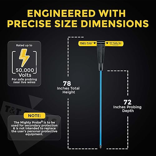 Miniatura 4 de T&T Tools Mighty Probe - Sonda de suelo de metal aislada, 78 pulgadas de largo en total, con varilla redonda de metal de 38 pulgadas, varilla de