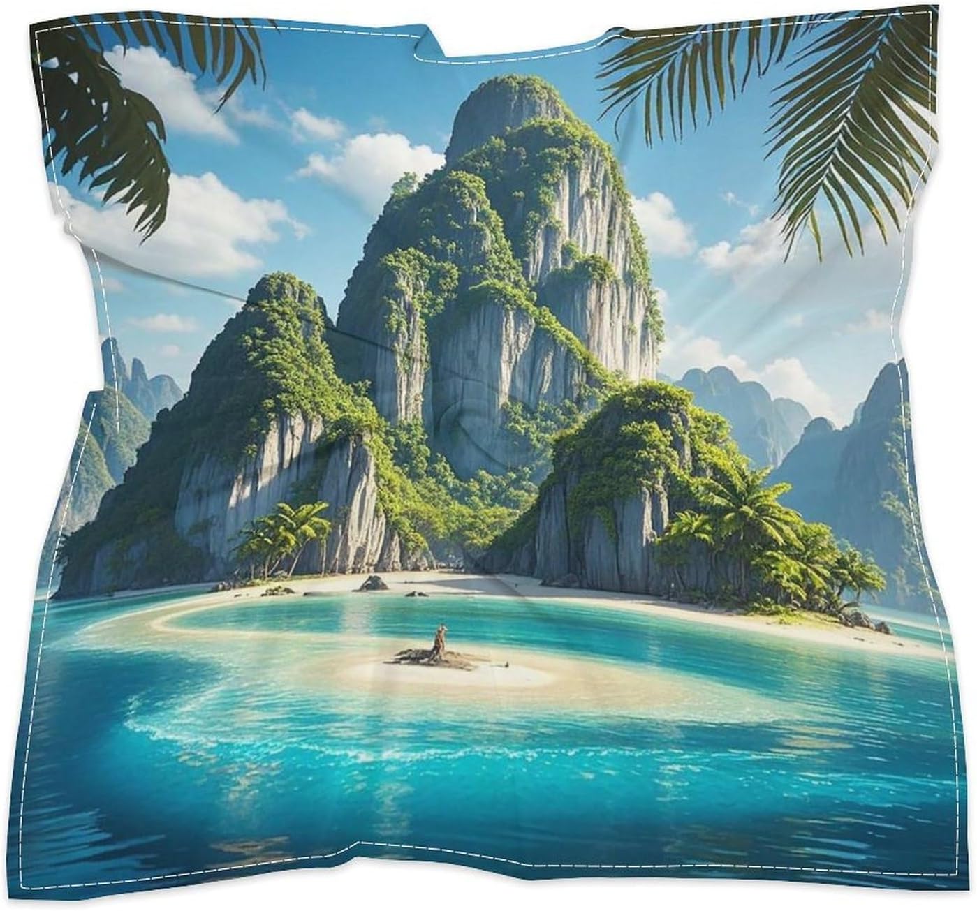Bandana Headband Silk Hair Scarf Headwear Beautiful Island in The Sea Bandanas Square Handkerchiefs for Men Women Face Mask