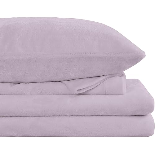Viviland Plush Micro Fleece Bed Sheet Set - Soft Fuzzy Polar Fleece Velour Velvet Sheets - Extra Warm Winter Fleece Bed Sheets with Deep Pocket - Violet - King