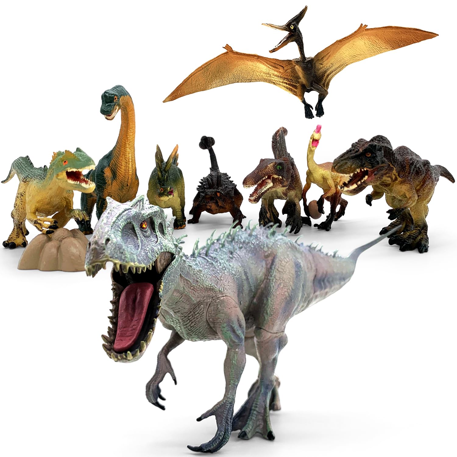 Dinosaur Playset with 14" Indominus Rex & 8 Detailed Dino Figures - Educational Toy for 3-8 Year Old Boys Girls (9 PCS) - Image 3