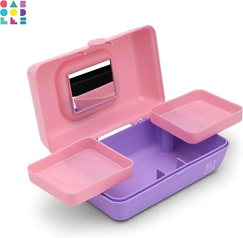 Miniatura 7 de Caboodles Pretty in Petite - Caja de maquillaje de dos tonos rosa sobre lavanda, caja organizadora de plástico duro, 2 bandejas giratorias, espejo