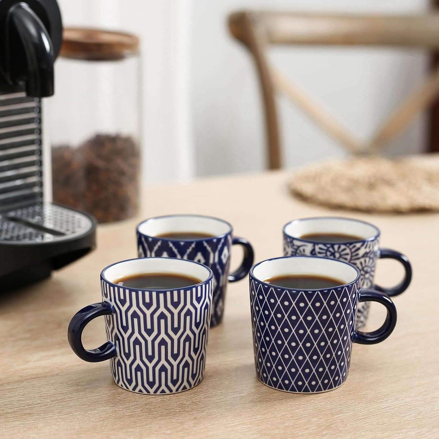 Selamica Ceramic 3.5 Oz Espresso Cups, Espresso Mugs 2.5 Inch Demitasse Cups, Mini Coffee Cups for Latte Mocha Lungo Tea, Set of 4, Vintage Blue - Image 7