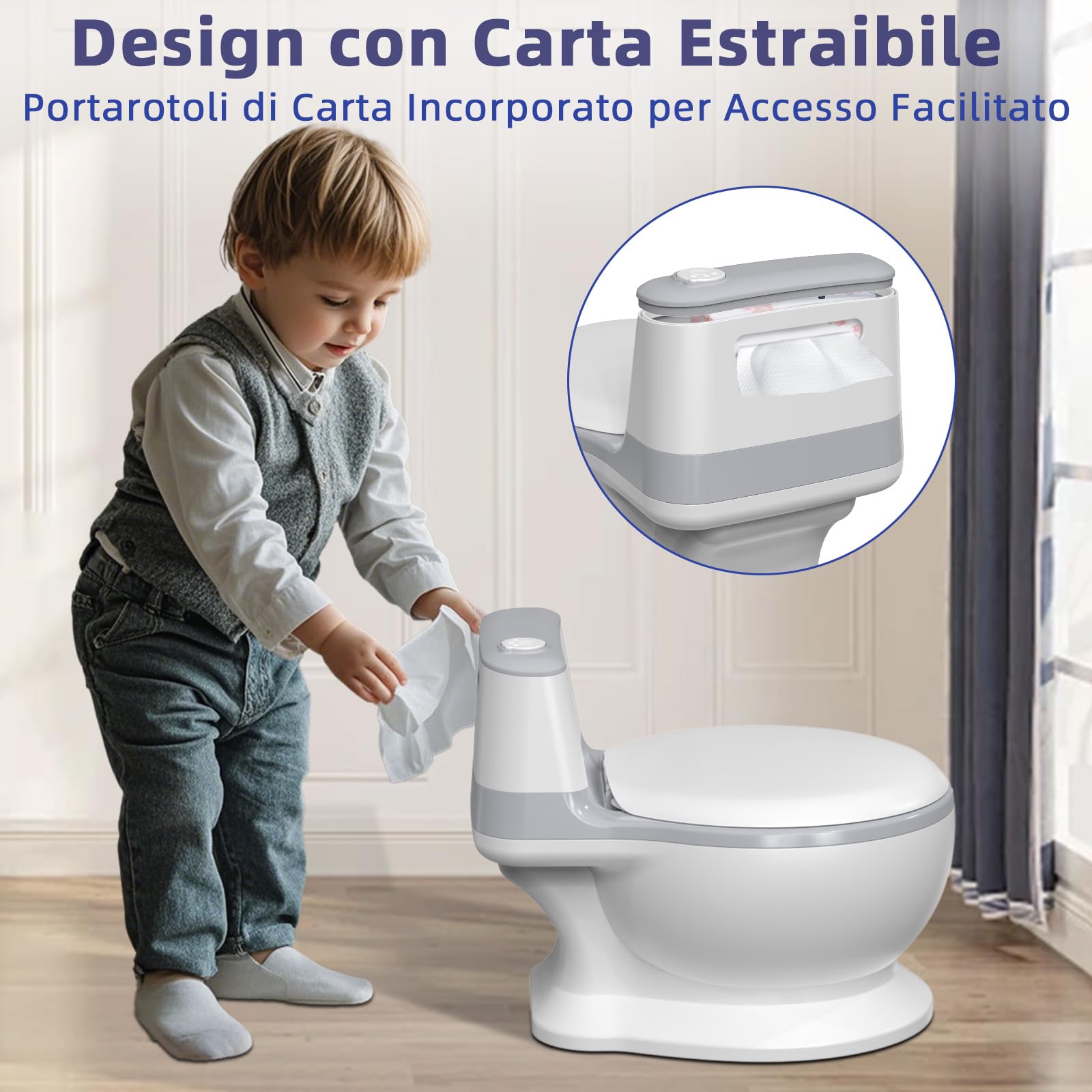 Vasetto per Bambini WC,Vasino Bambini, ragazzi e ragazze, Vasino da Viaggio per Bambini, Antiscivolo, Rimovibile, per Baby da 1 a 3 Anni, Grigio