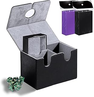 Card Deck Box Commander Deck Box with 7 Dice and 100 Sleeves Hold 200+ Trading Cards Compatible with CCG/TCG, Trading Card Storage Box for All Trading Card Games