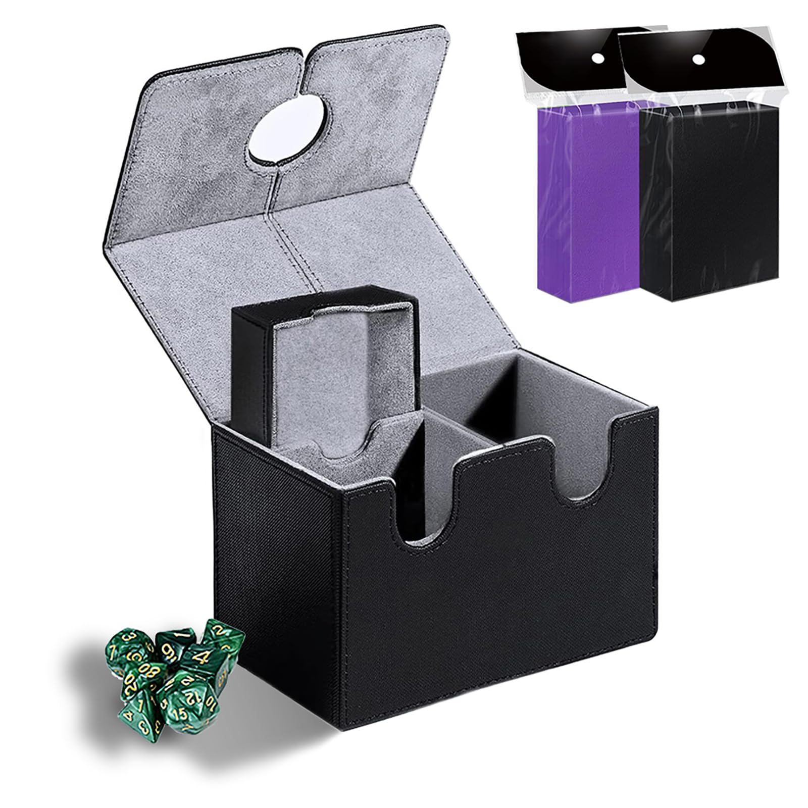 Vorinclex Card Deck Box for MTG Cards with 7 Dice and 100 Sleeves,  Commander Deck Box Hold 200+ Trading Cards Compatible with CCG/TCG, Card  Deck Case for All Trading Card Games :