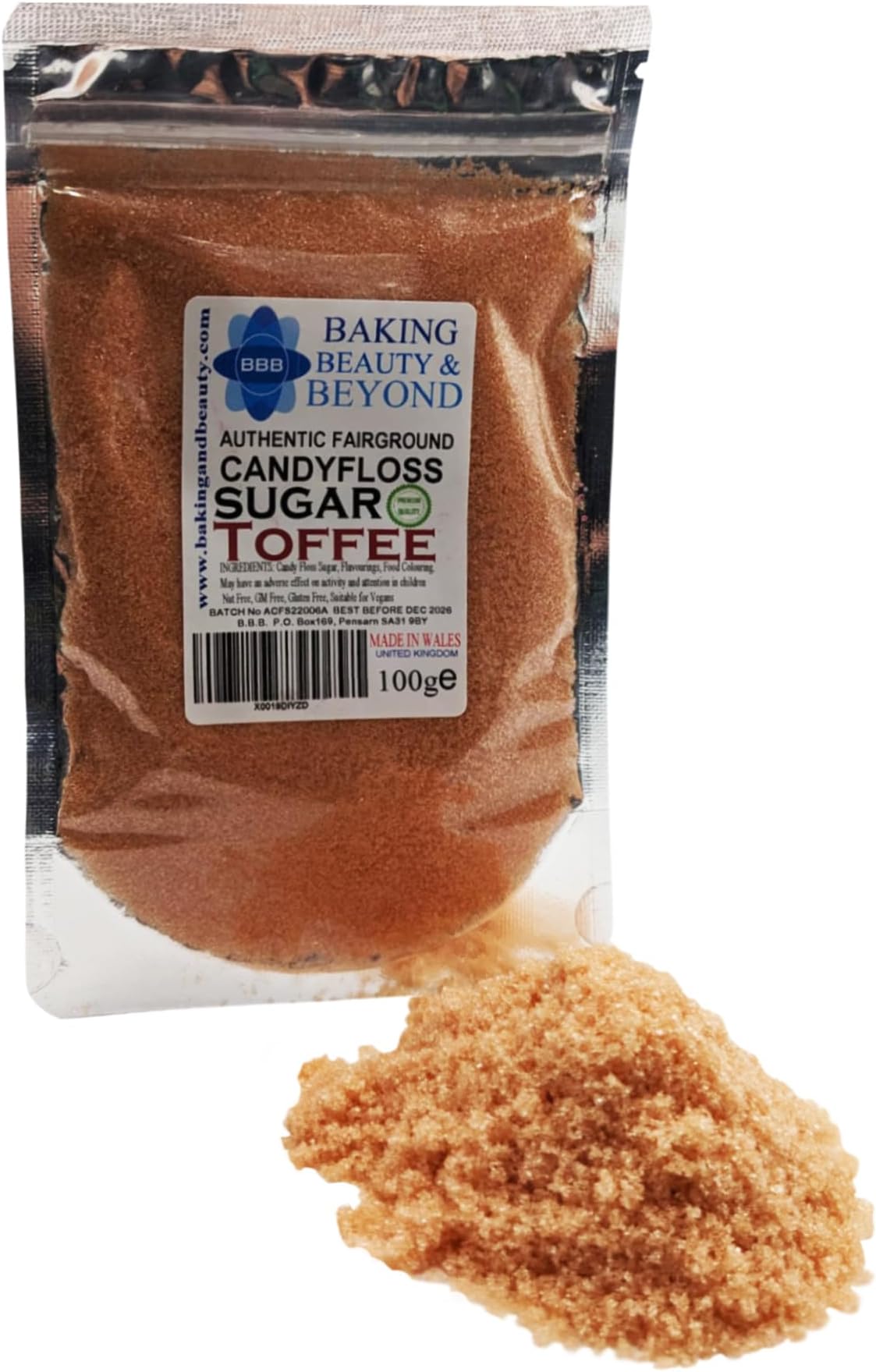 Baking Beauty and Beyond Premium Candy Floss Sugar 100g - Toffee Flavour