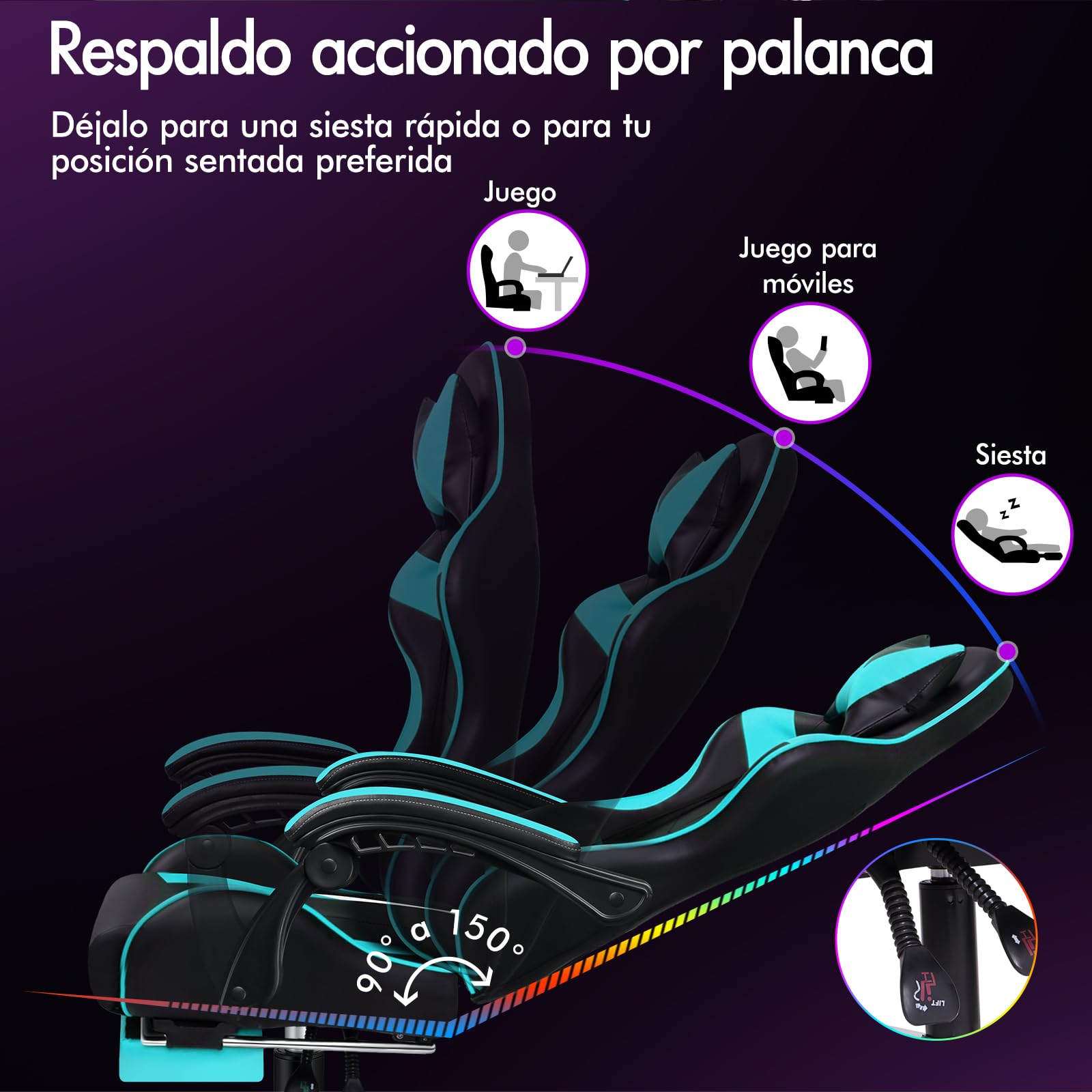 ALFORDSON Silla Gaming Profesional con Masajeador, Silla Ergonómica Gamer, Altura Regulable Silla con Apoyo Lumbar y Reposacabezas, Respaldo Inclinable hasta 150°, Giratoria de 360°, Cuero PU(Cian)