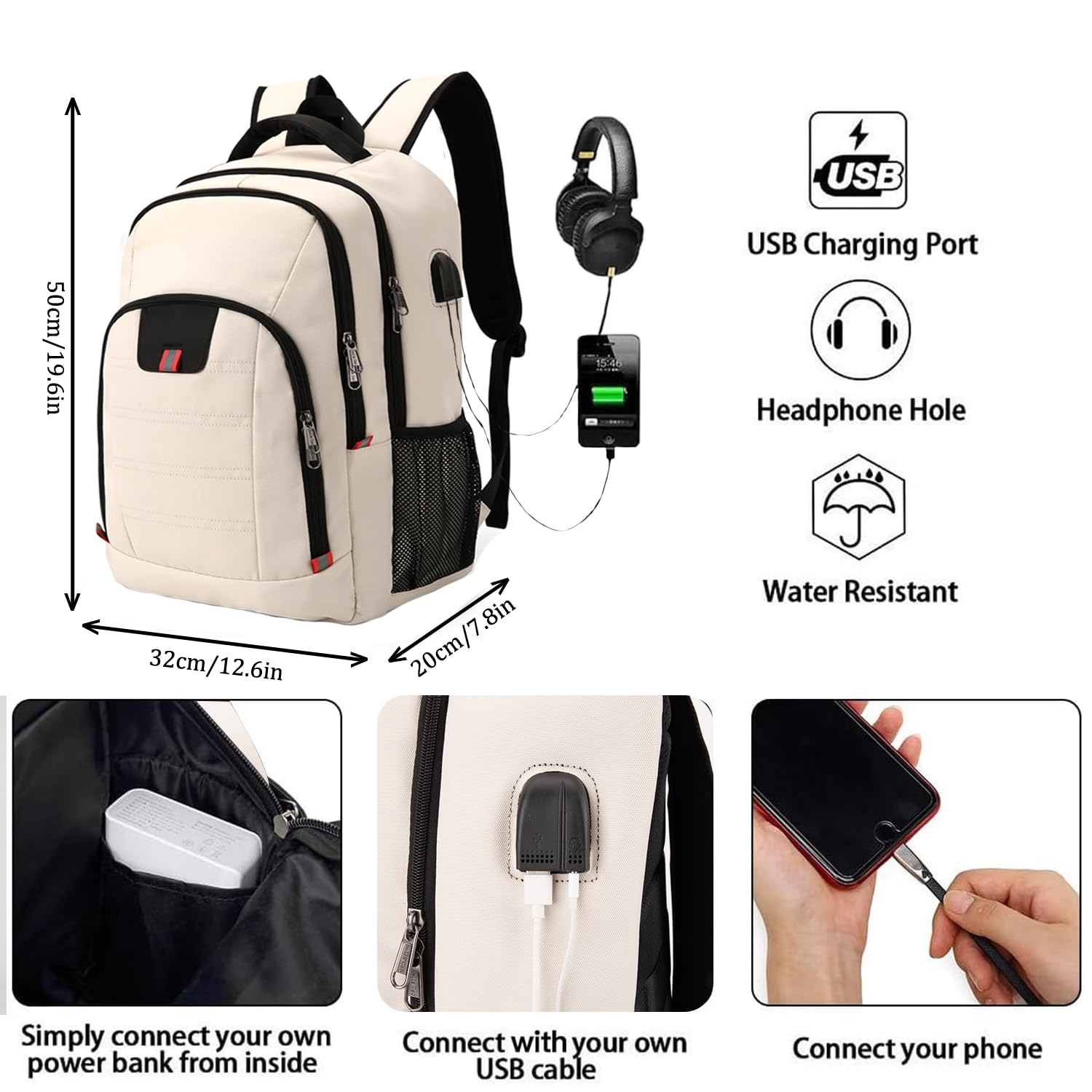 Della Gao Zaino per computer portatile, zaino antifurto per uomo e donna, zaino da viaggio, zaino impermeabile con porta di ricarica USB