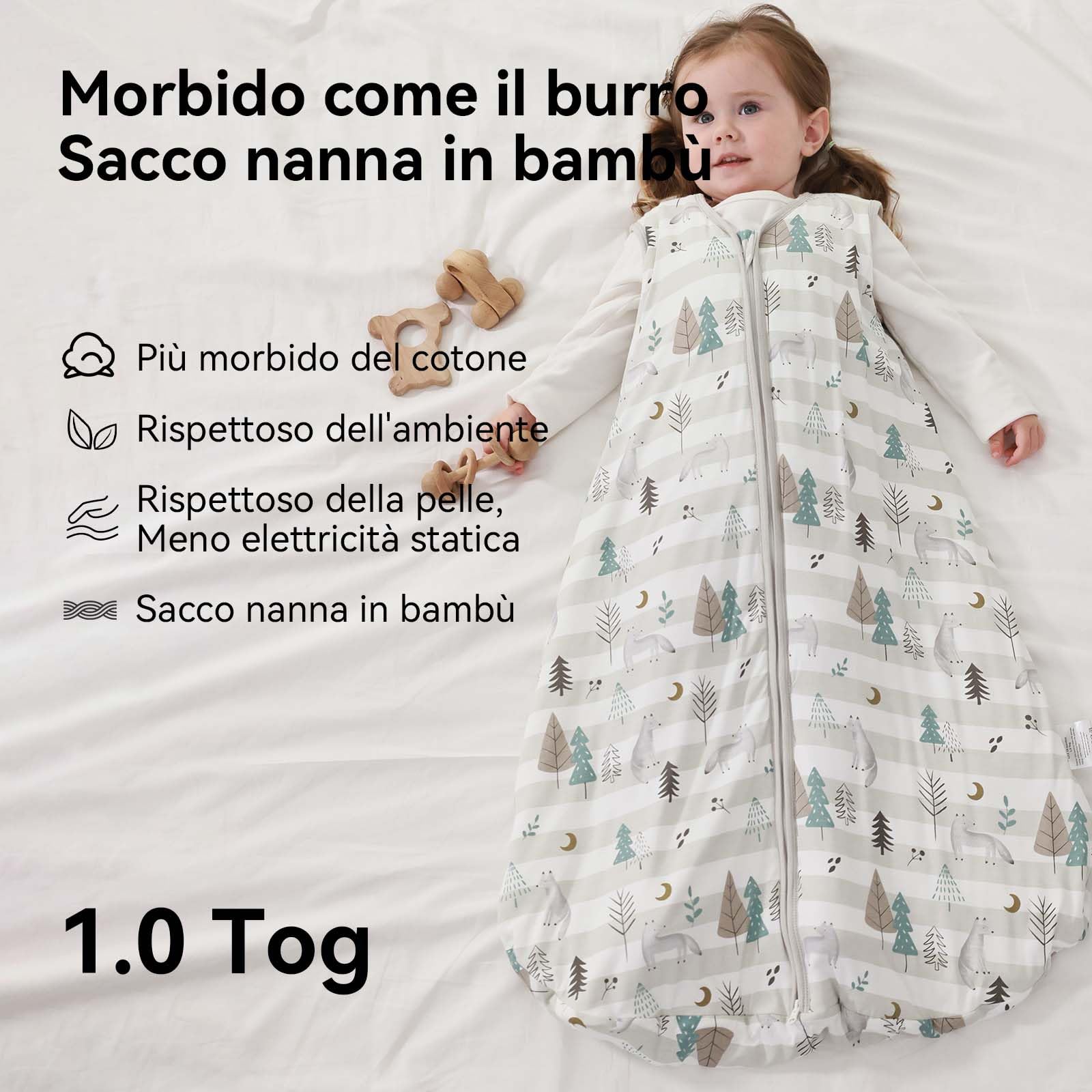 Sacco nanna per neonati 1.0 Tog, confezione da 2, in morbidissimo rayon di bambù, sacco nanna in fibra di bambù biologica per neonati, ideale per primavera, estate e autunno(Grigio,S)